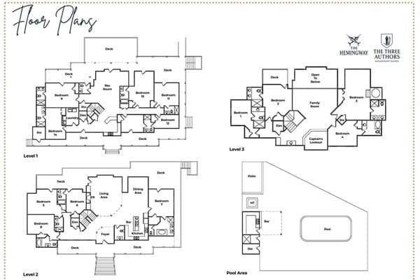 Floor Plan — The Hemingway Complete Layout | 14 Bedrooms & 15 Bathrooms, Outer Banks