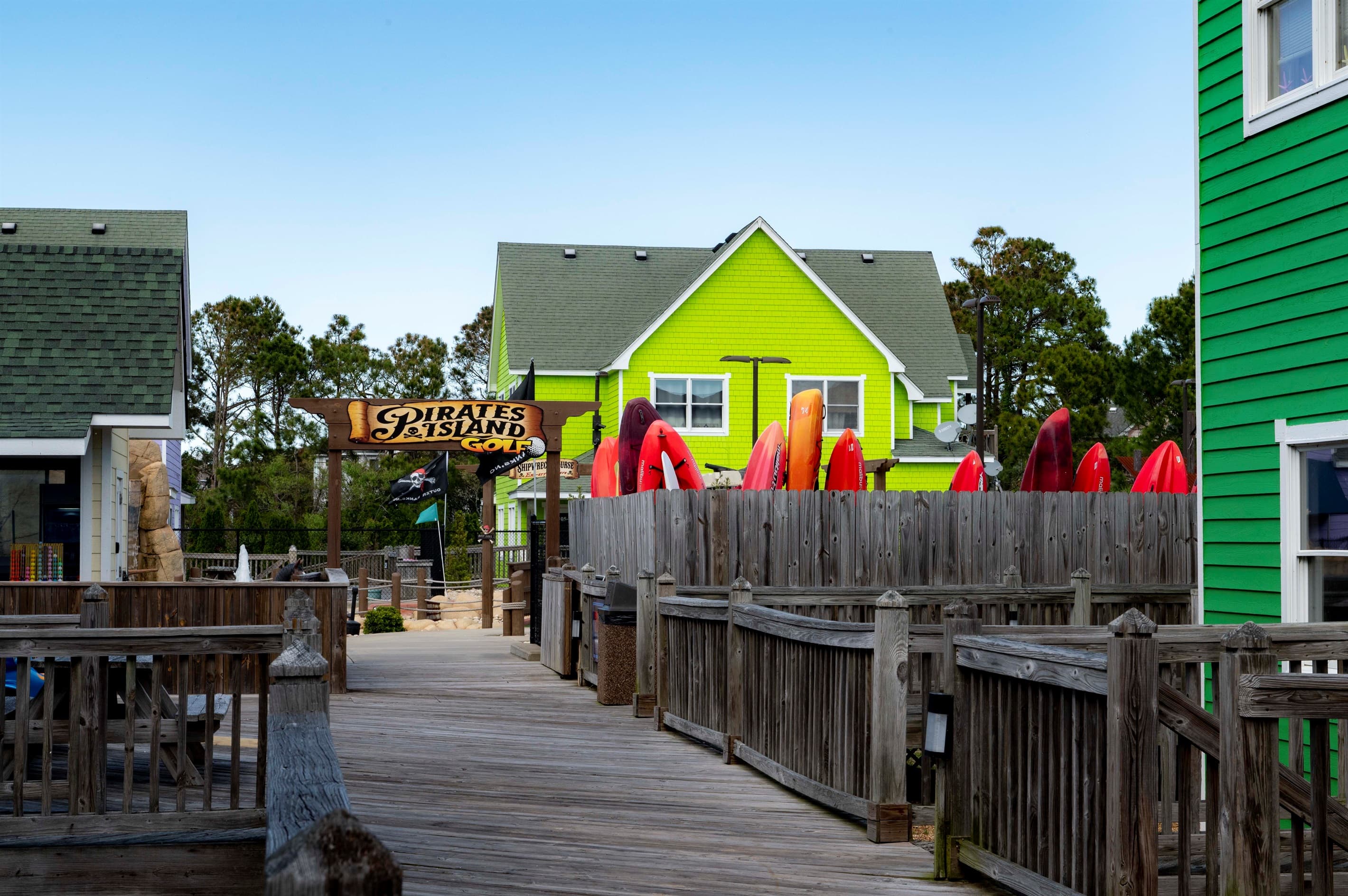 Vibrant local architecture — the Outer Banks' distinctive colorful buildings add character to every outing