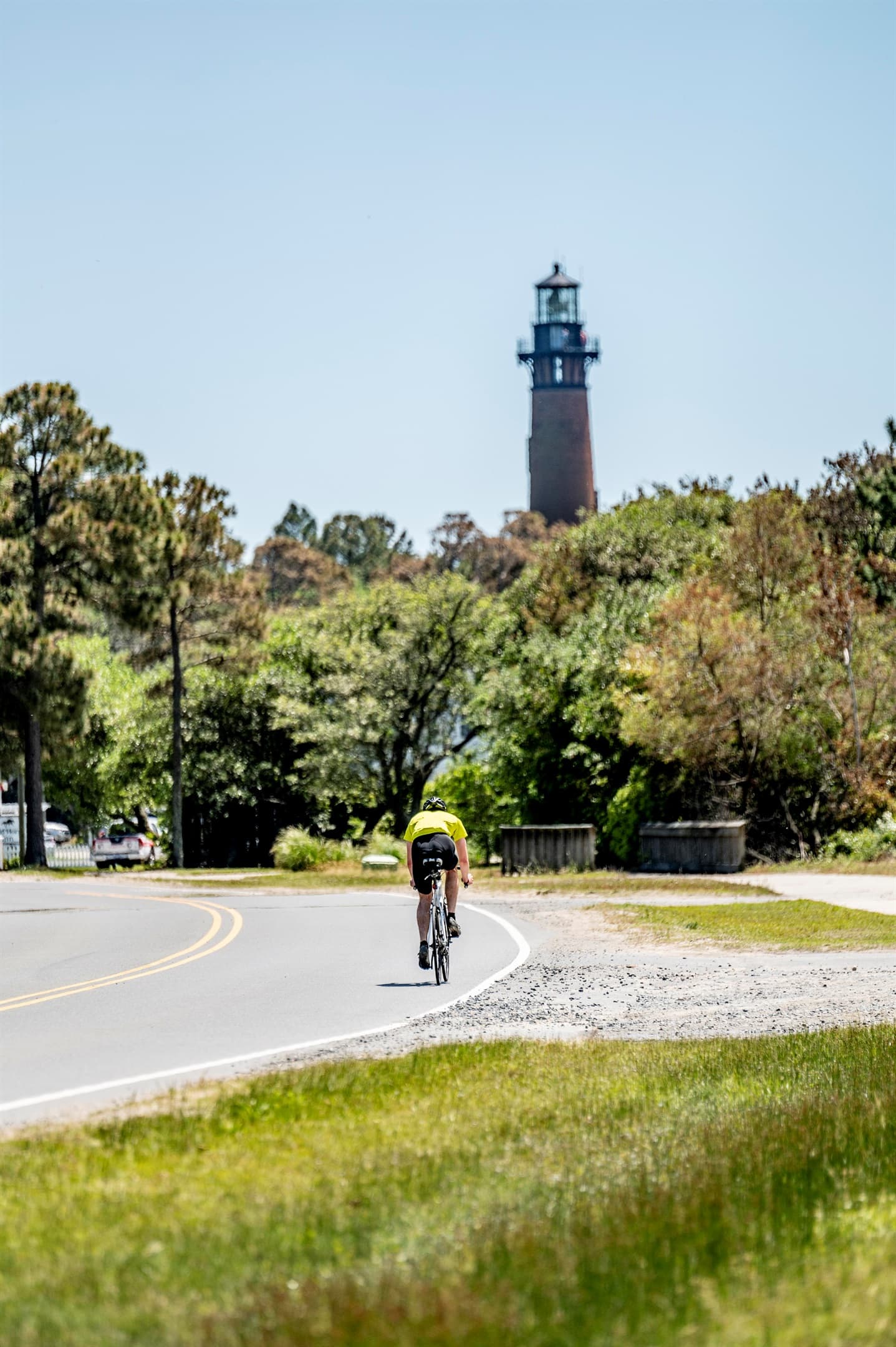 Tree-lined pathway in Corolla — peaceful scenic routes for cycling, walking, and afternoon exploration