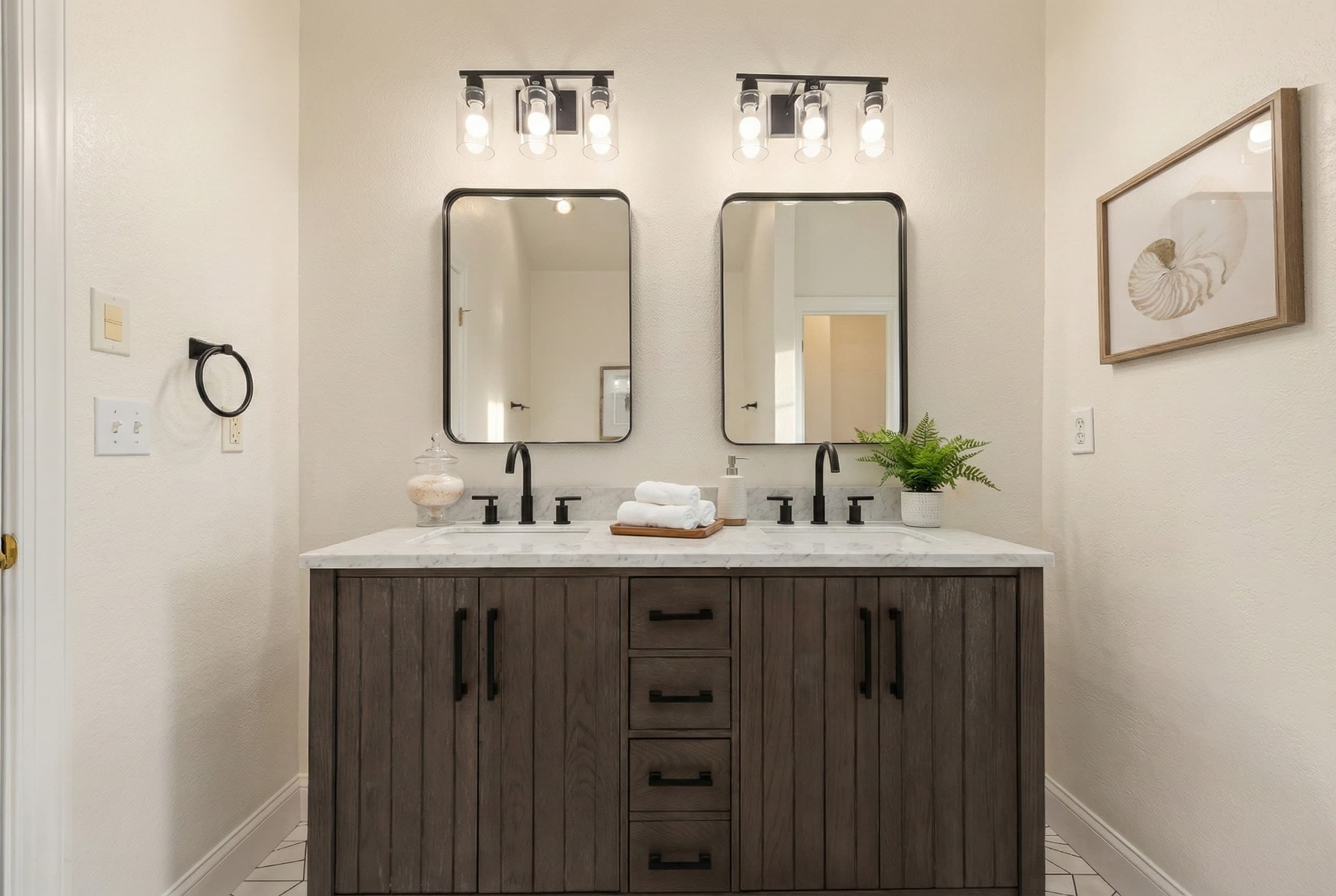 Ensuite Bath 1 — Sleek Double Vanity for Morning Luxury | Soundside Pearl, Duck OBX