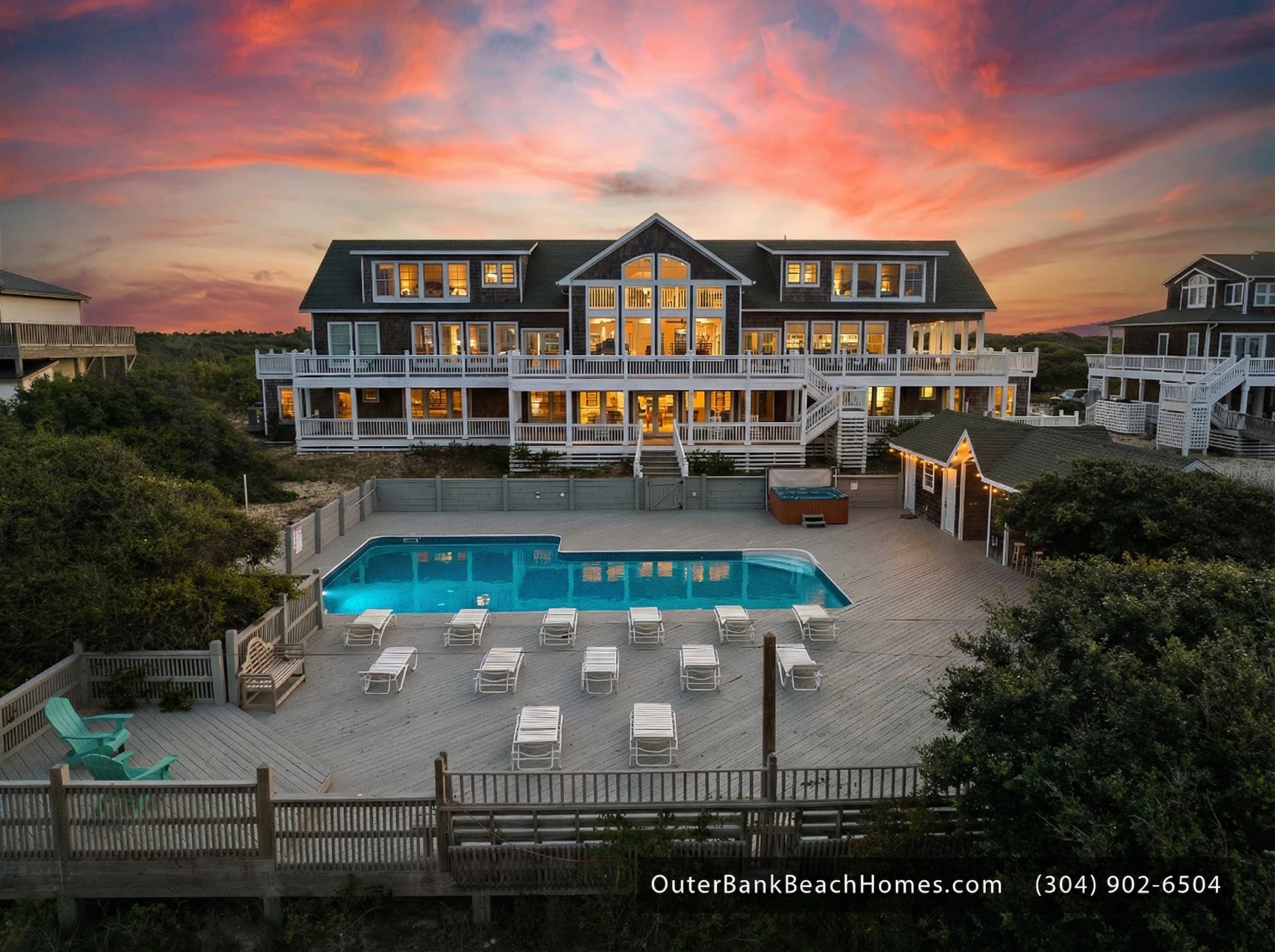 Oceanfront Estate — The Mark Twain at Sunset, 18BR on 3 Private Acres, Corolla 4x4 Beach, Private Pool & Hot Tub, Sleeps 40
