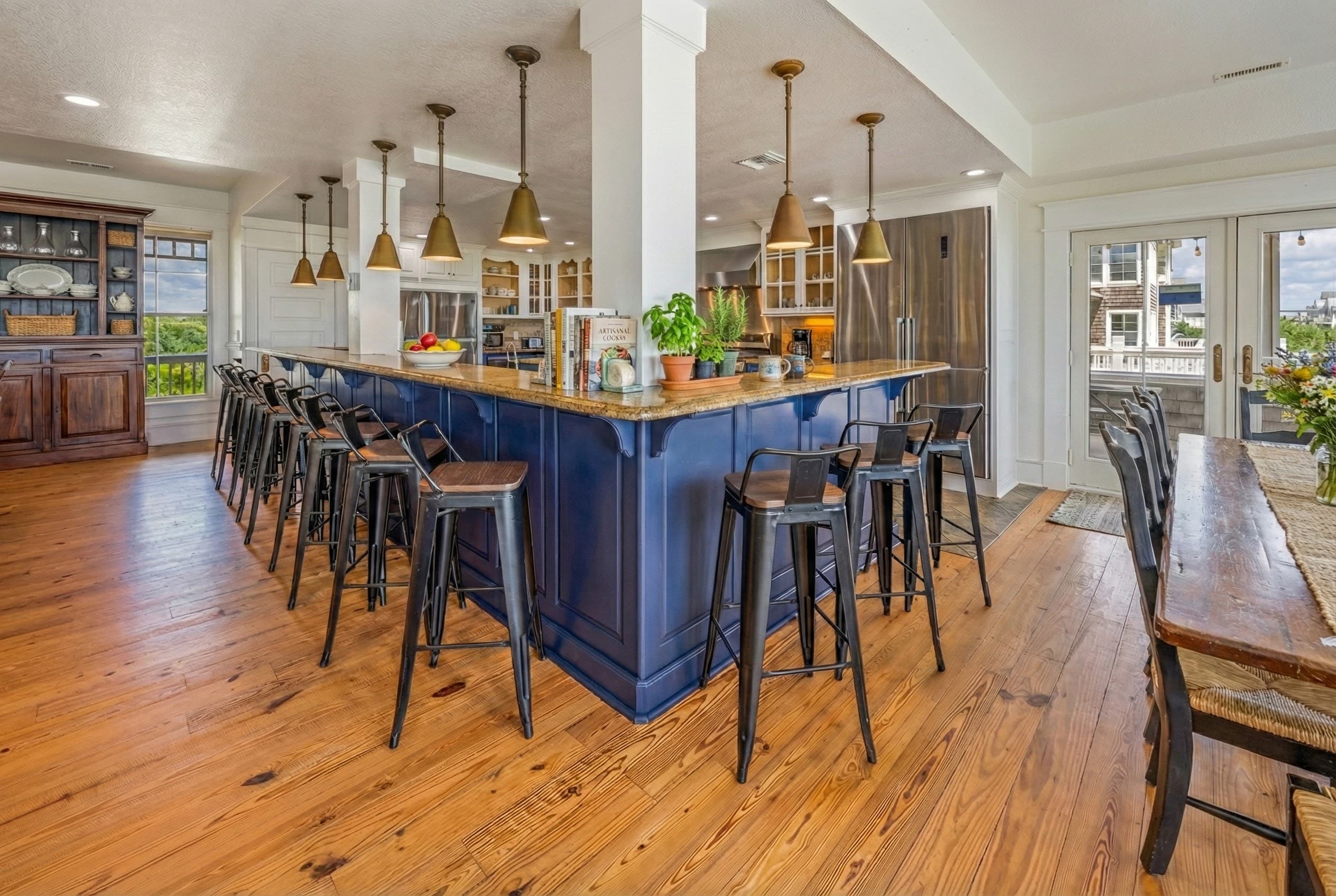 Gourmet Chef's Kitchen with Dual Refrigerators, Commercial Appliances & Blue Granite Island — Caters to 40 Guests | Luxury Outer Banks Beach House