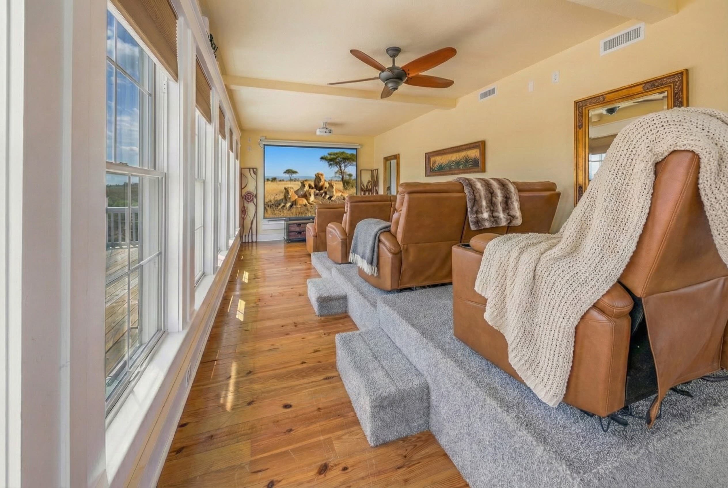 Private 12-Seat Movie Theater with Plush Seating — Perfect for Family Movie Nights & Corporate Screenings | The Mark Twain Estate, Outer Banks