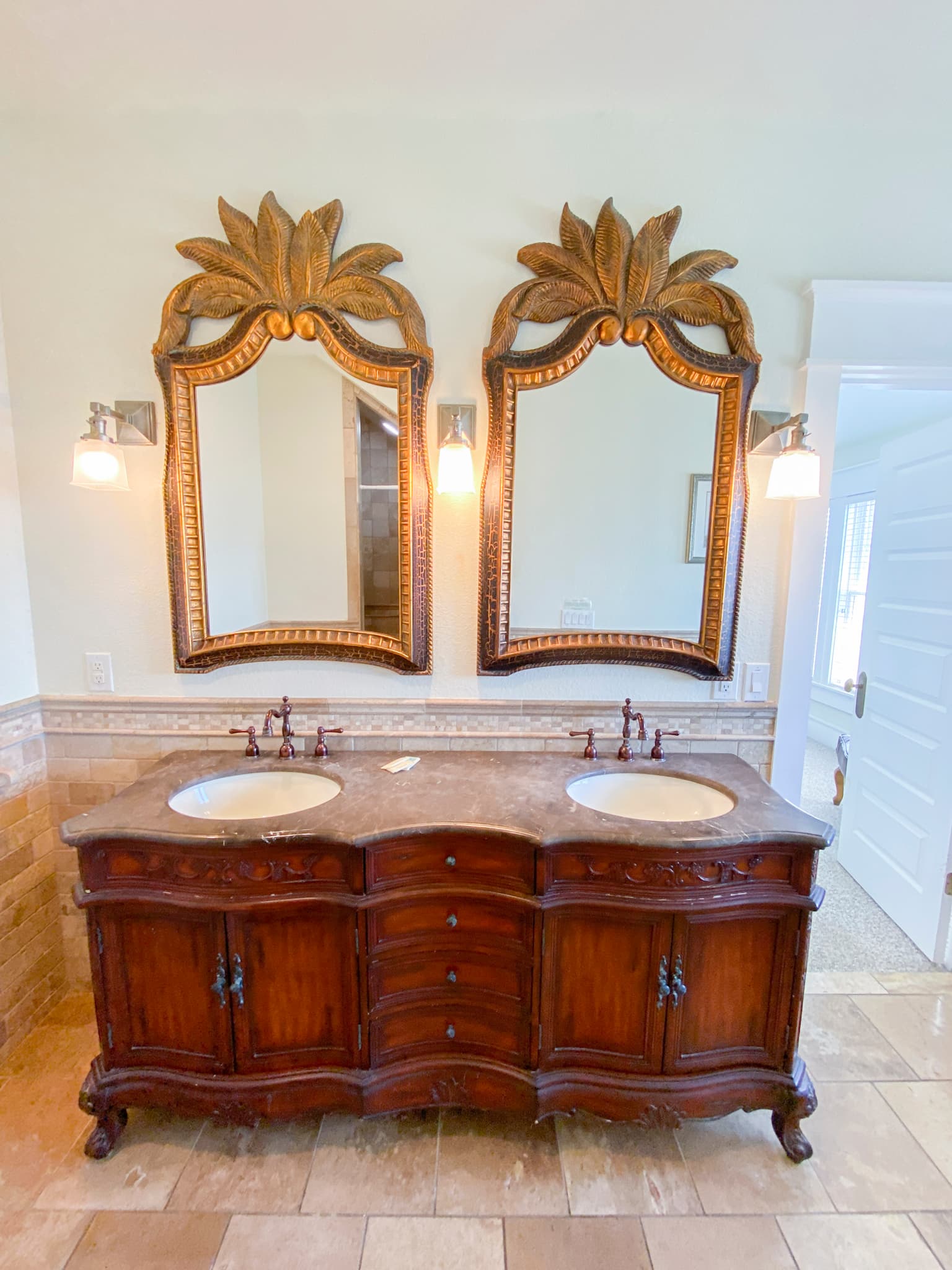 Private Ensuite Bathroom with Dual Vanity & Elegant Fixtures — One of 15 Full Baths | The Mark Twain Oceanfront Estate, Outer Banks