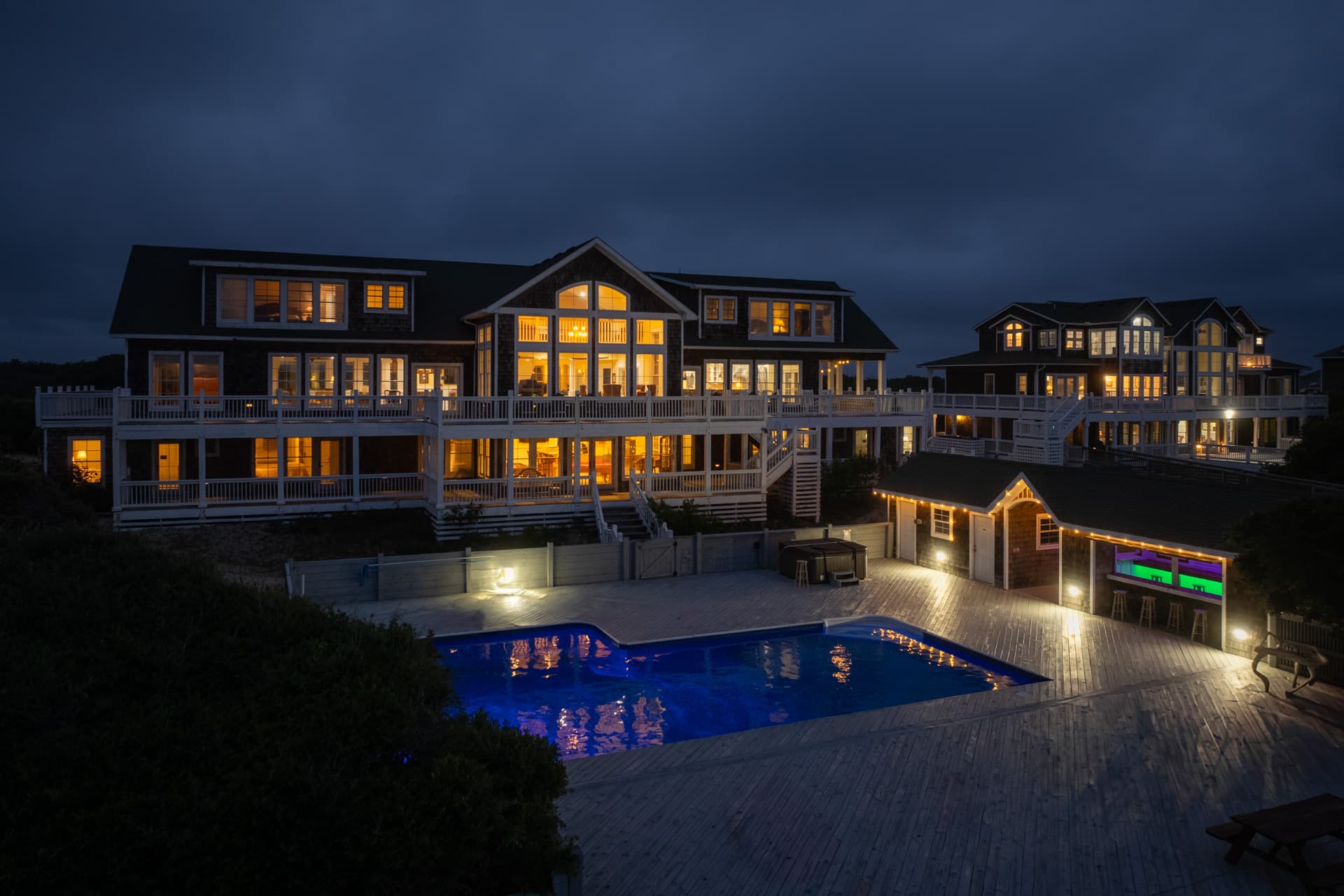 Front Deck & Covered Porch with Ocean Views — Additional Outdoor Living Space | The Mark Twain Luxury Estate, Outer Banks