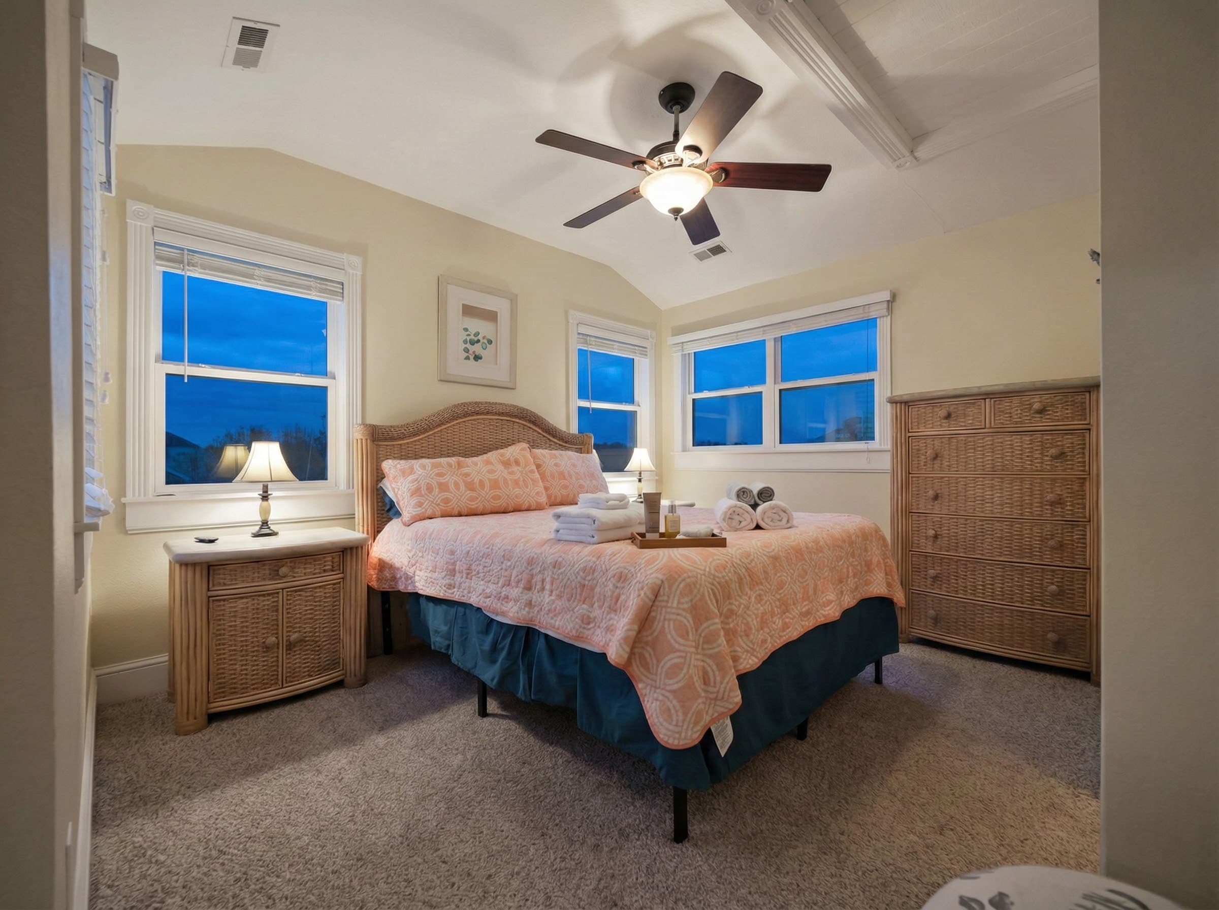 Bedroom 1 — Comfortable King Suite with Ocean Views & Coastal Décor | One of 14 Luxury Bedrooms at The Hemingway Oceanfront Estate, Outer Banks