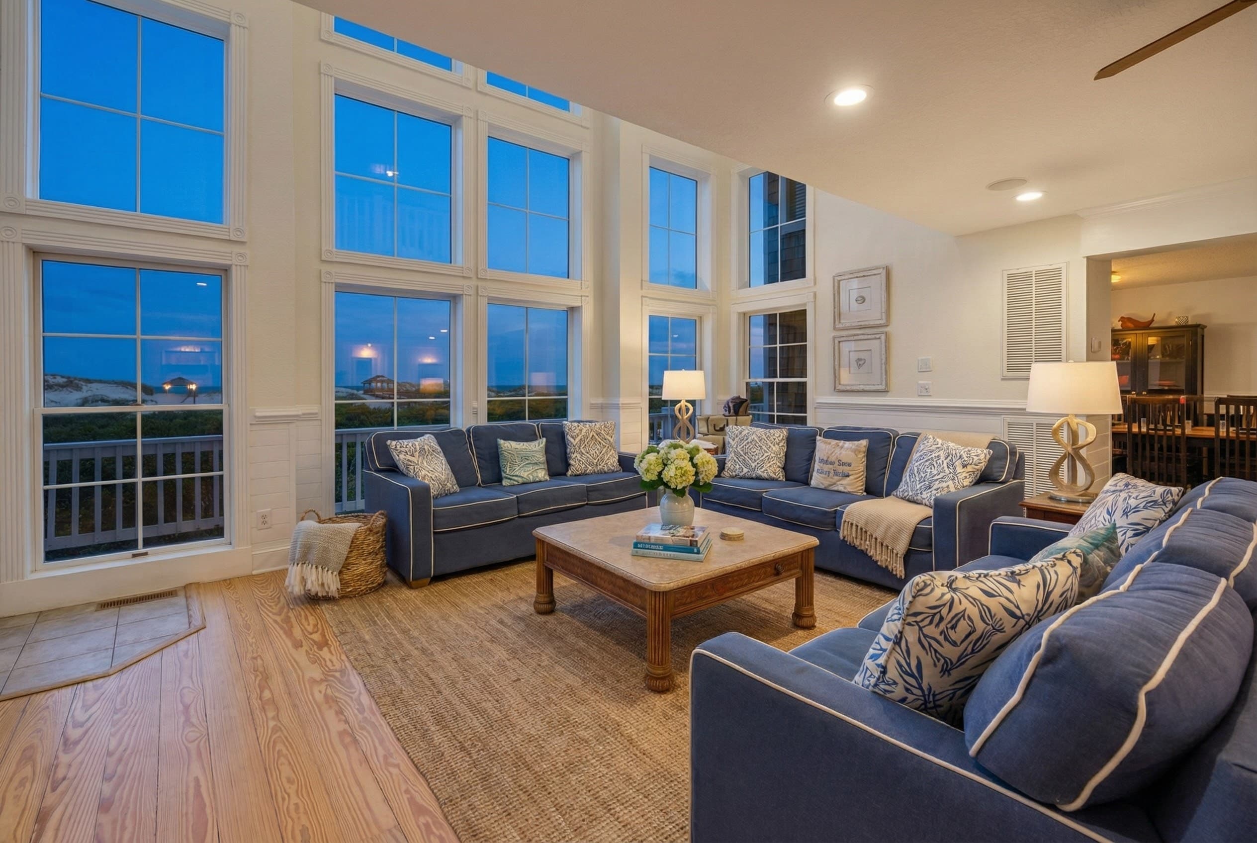 Grand Oceanfront Living Room with Cathedral Ceilings & Floor-to-Ceiling Windows — Stunning Ocean Views & Luxury Seating for Large Groups, Outer Banks