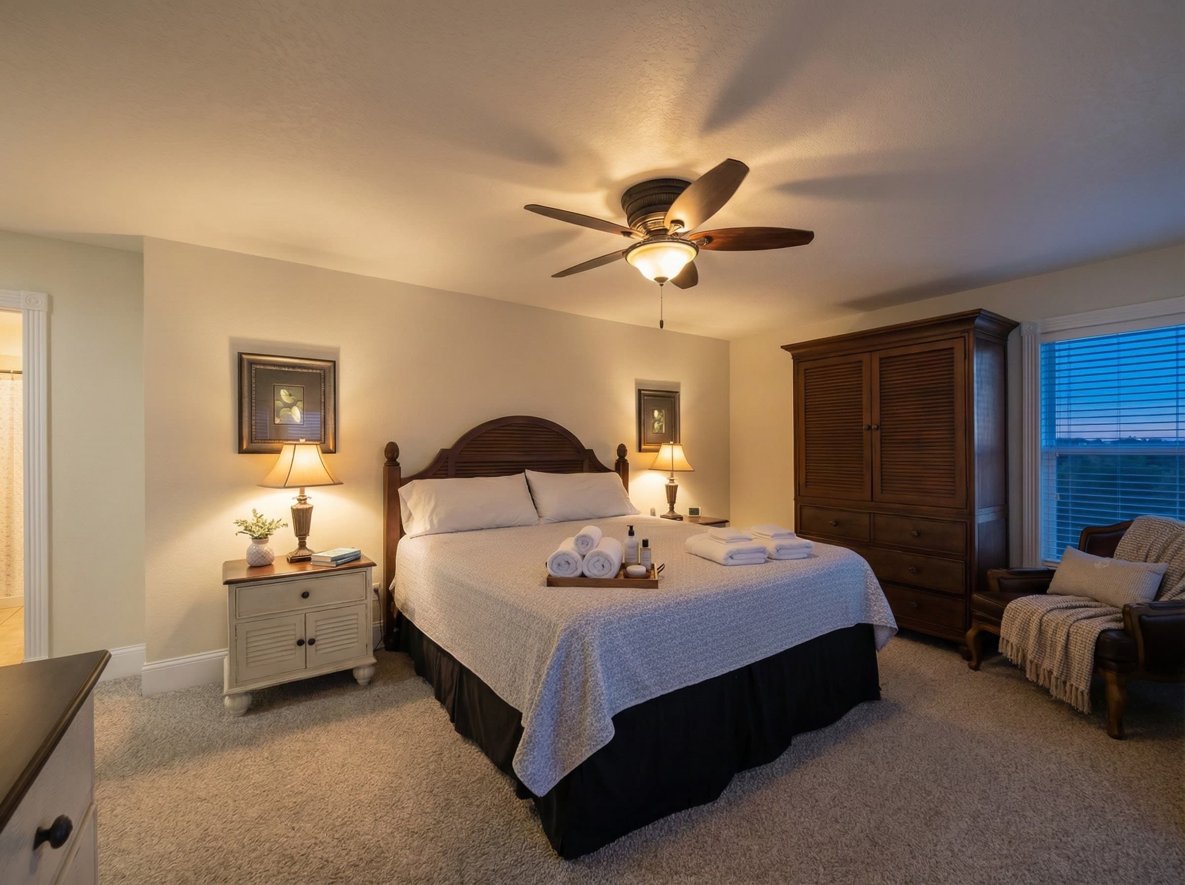 Bedroom 5 — Serene Queen Suite with Coastal Elegance & Ceiling Fan | The Hemingway Beach House, Outer Banks