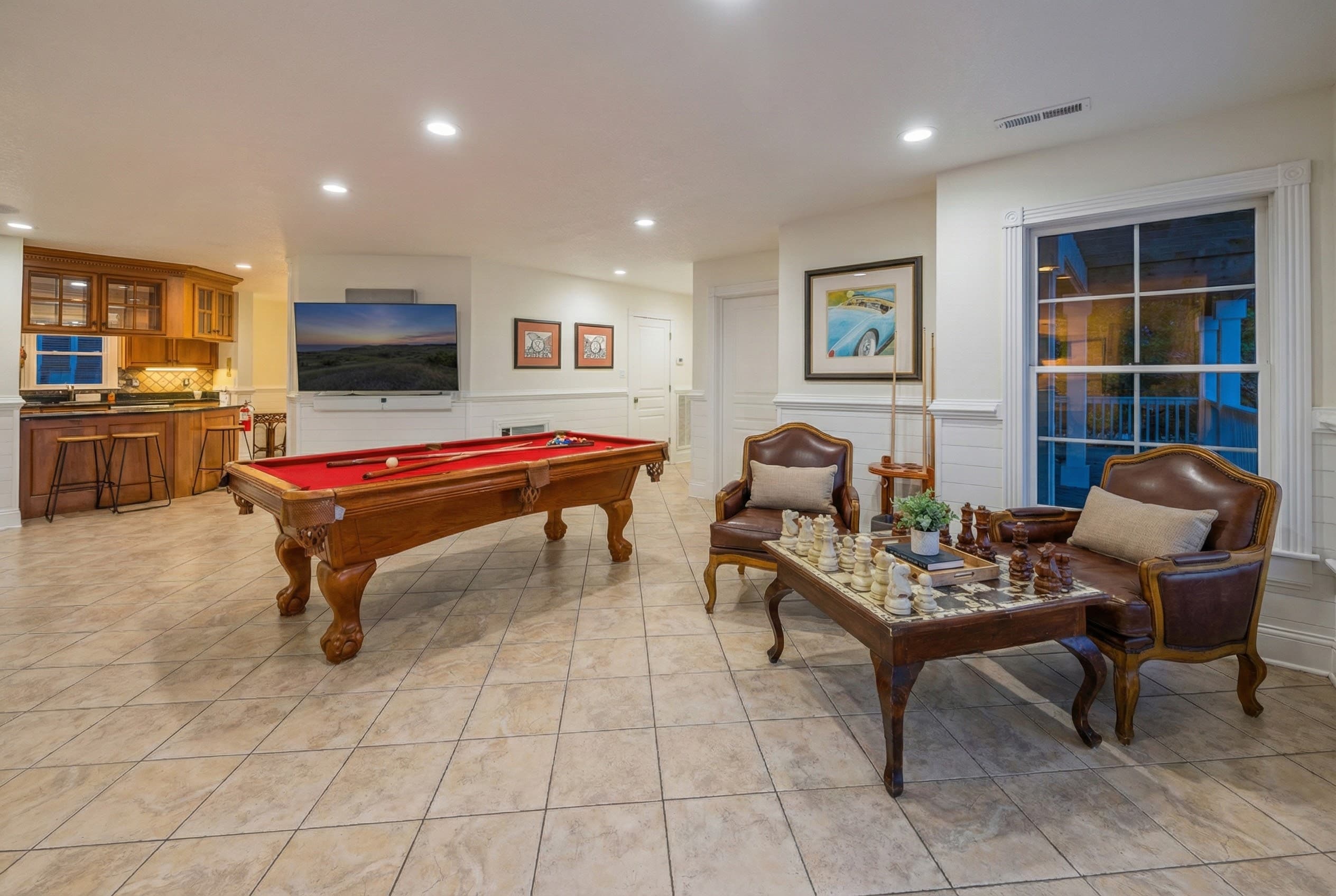 Game Room with Professional Pool Table — Adjacent to Home Theater & Wet Bar for Ultimate Entertainment, Outer Banks Luxury