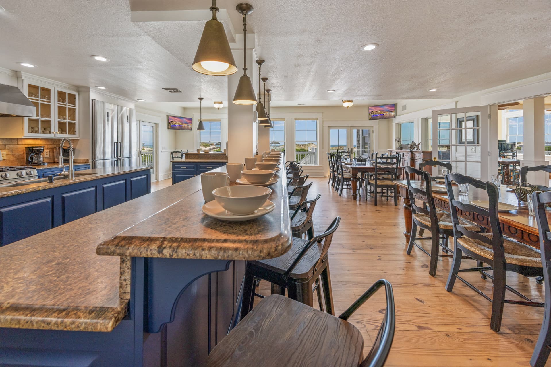 Catering Kitchen — Mark Twain Estate with Island Seating, Full Staging Area for Professional Catering Teams OBX