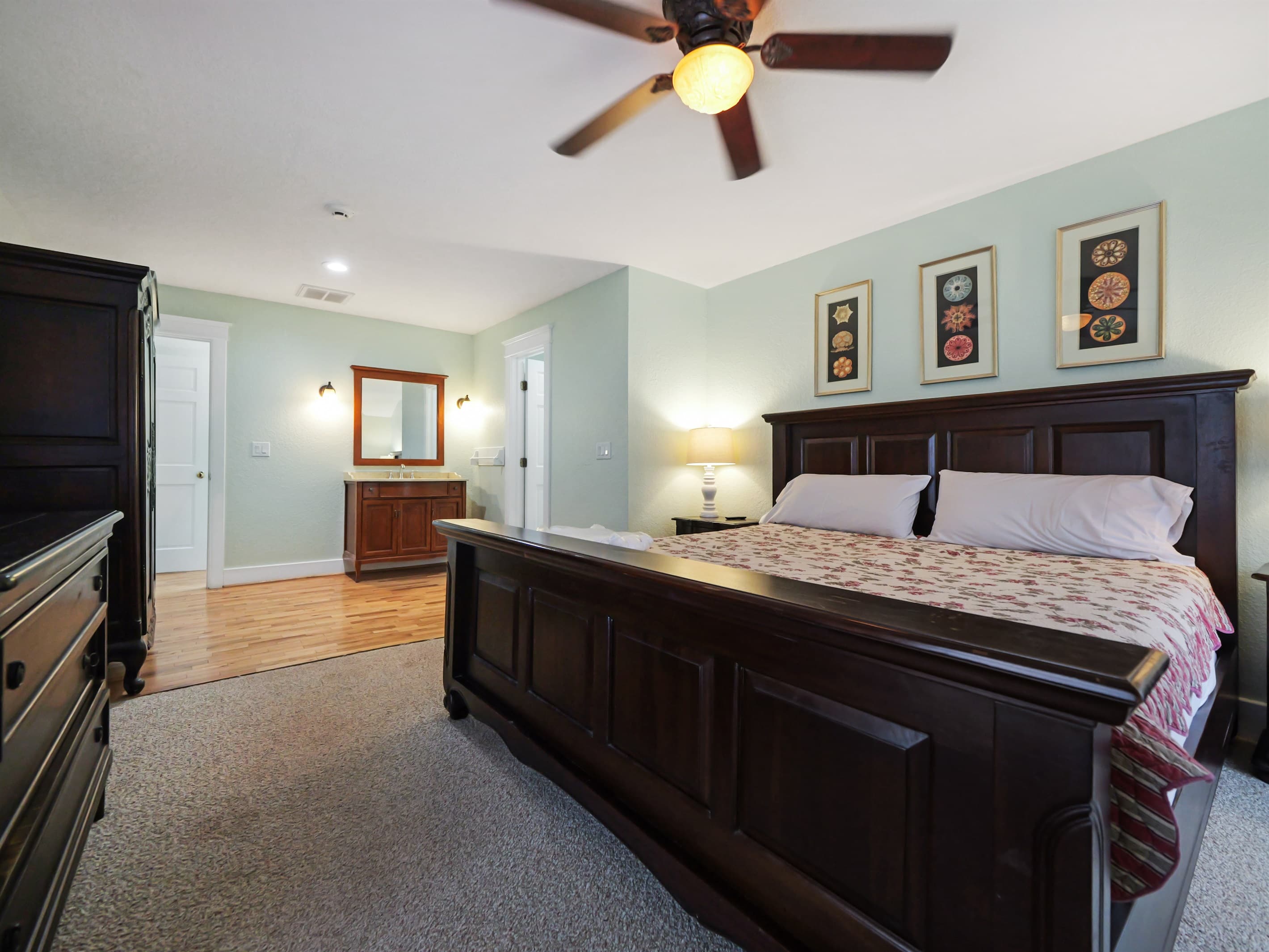 Guest Suite — Fitzgerald Estate King Bed with Dark Wood Accents, Level 1, Elegant Stay for Wedding Weekend Guests
