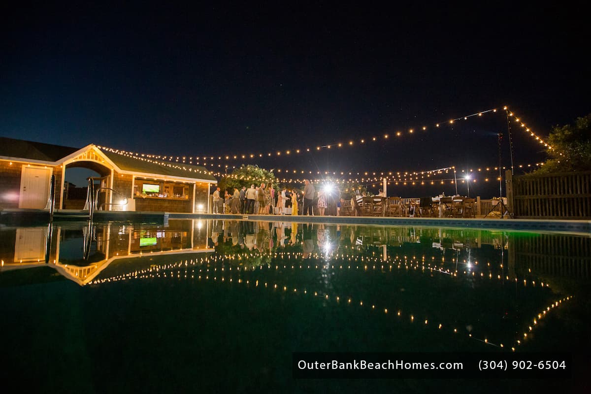 Wedding Reception Venue — Magical Evening by the Pool with String Lights & Ocean Breezes | Three Authors, OBX