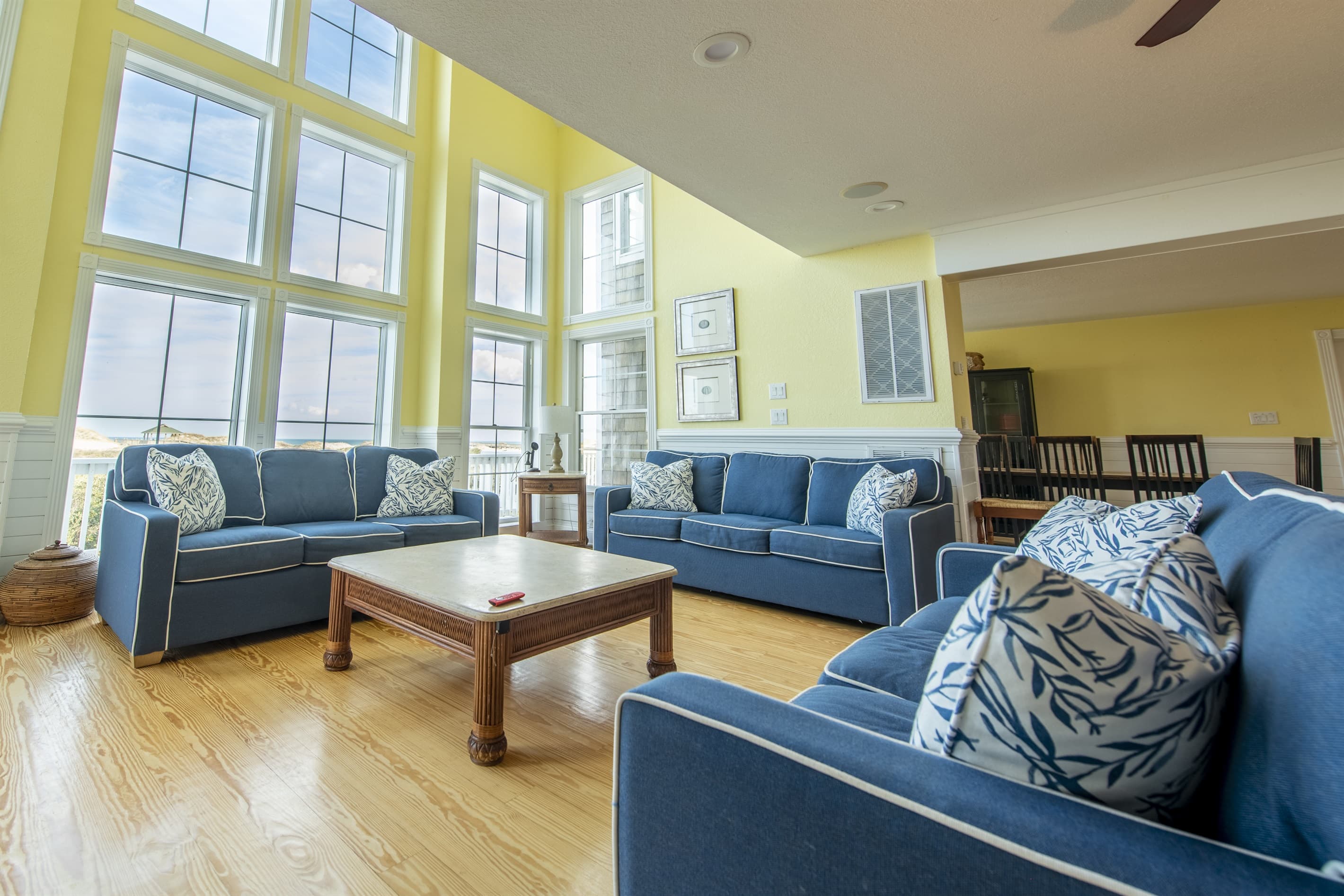 Gathering Space — Hemingway Main Floor Living Room, Cathedral Ceilings & Ocean Views | Seats 40+ for Events
