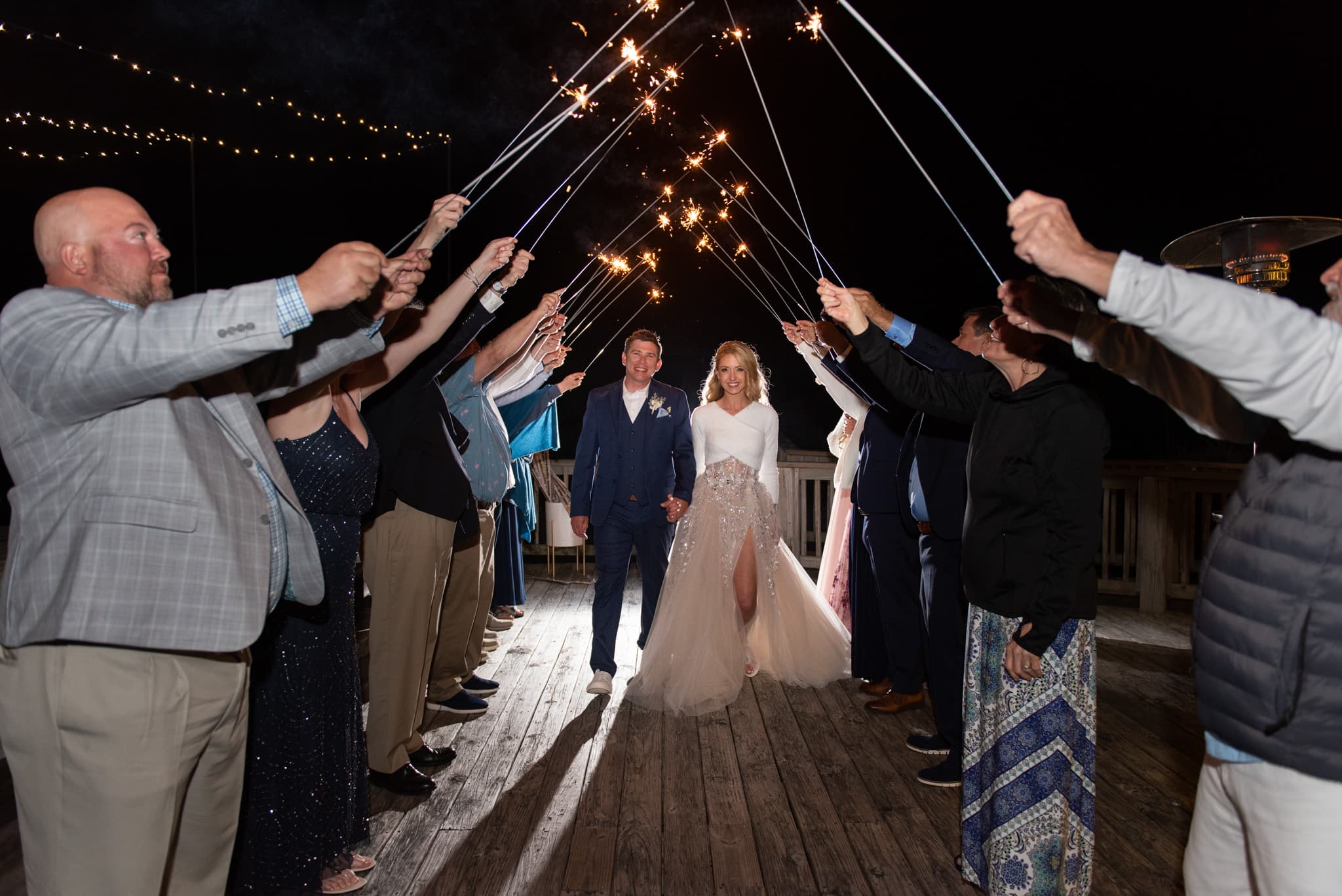 Wedding Celebration — Group Portrait on the Oceanfront Deck at Three Authors | Corolla, OBX