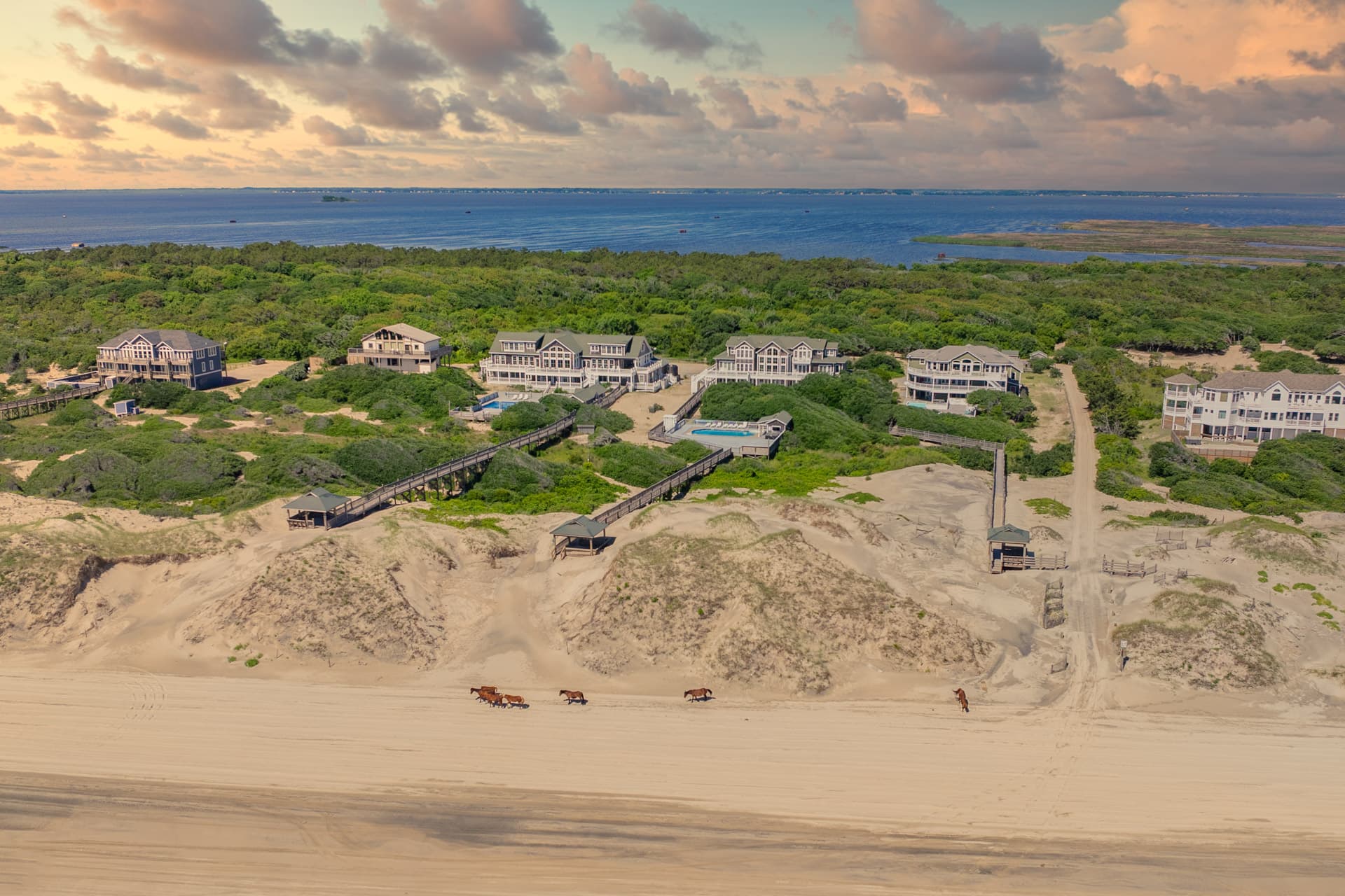 Private Estate — Exterior View of Three Authors, Oceanfront Architecture on 11 Acres | Corolla, OBX