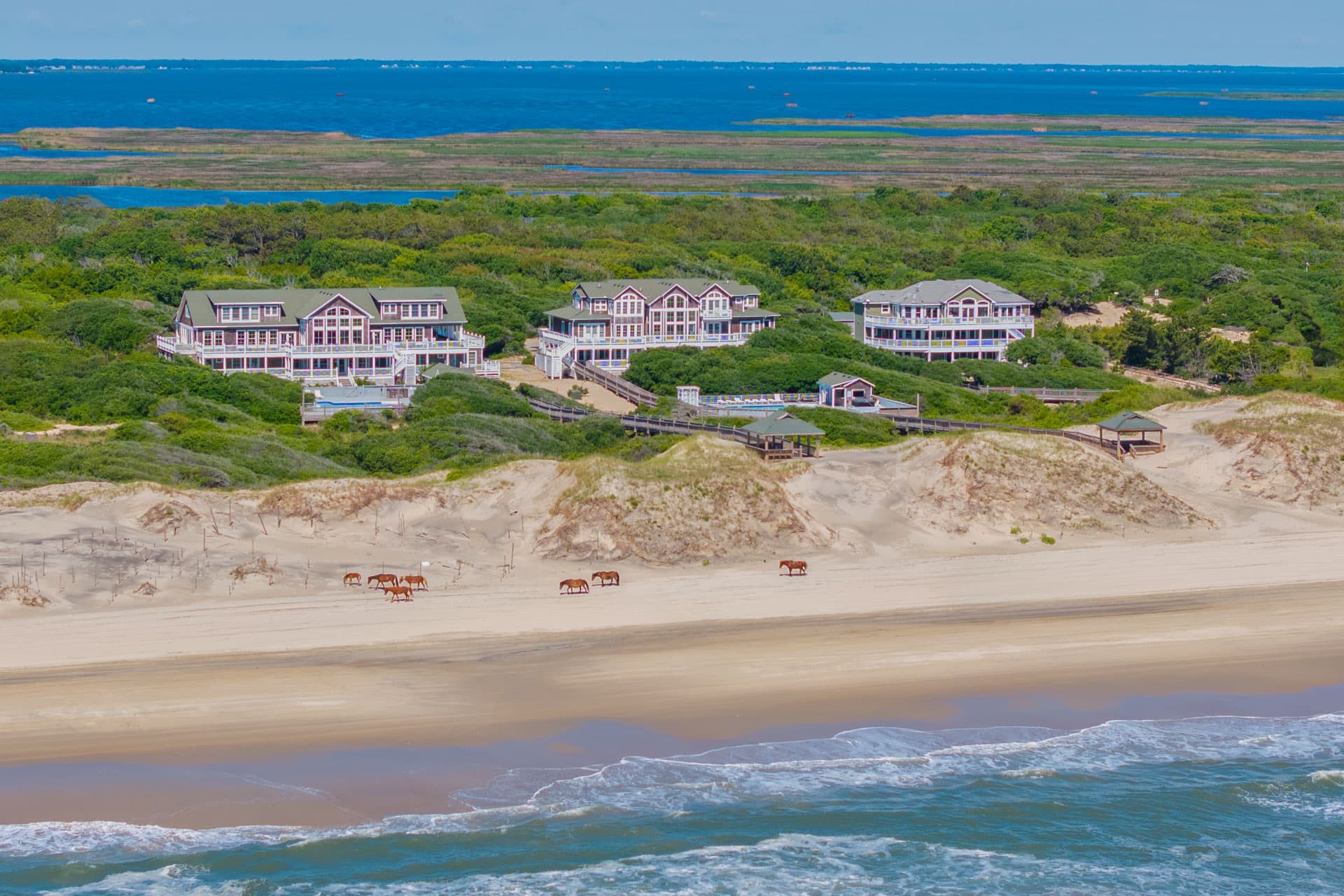 Private Estate — Aerial View of Pool Deck & Ocean at Three Authors | Outer Banks Event Venue