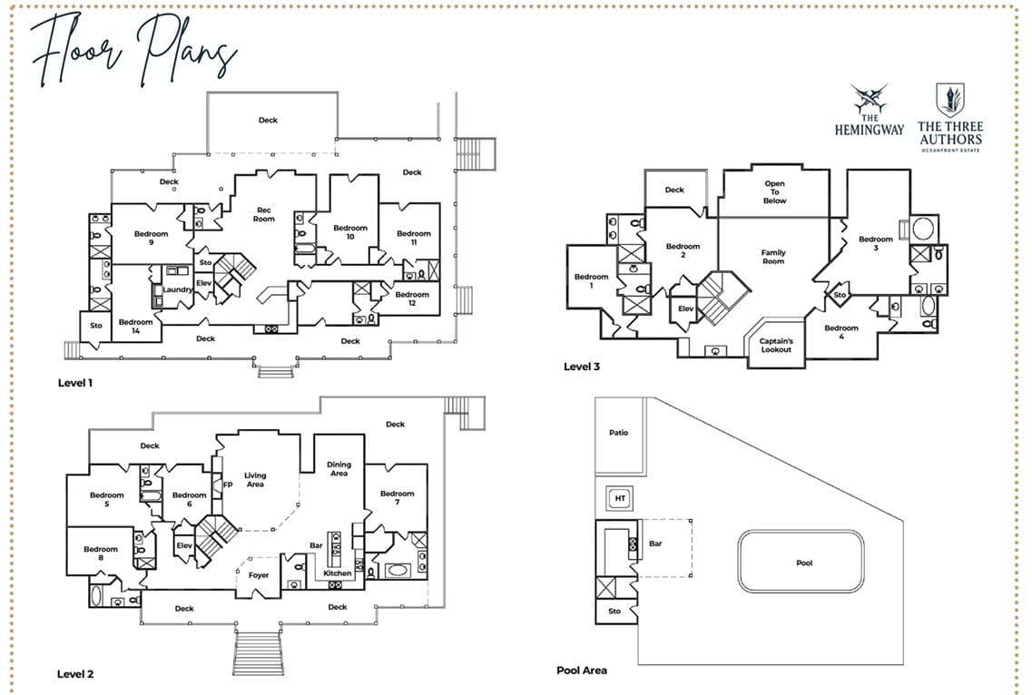 Event Venue OBX — Floor Plan, The Mark Twain 18BR & 16BA | Three Authors Estate, Corolla
