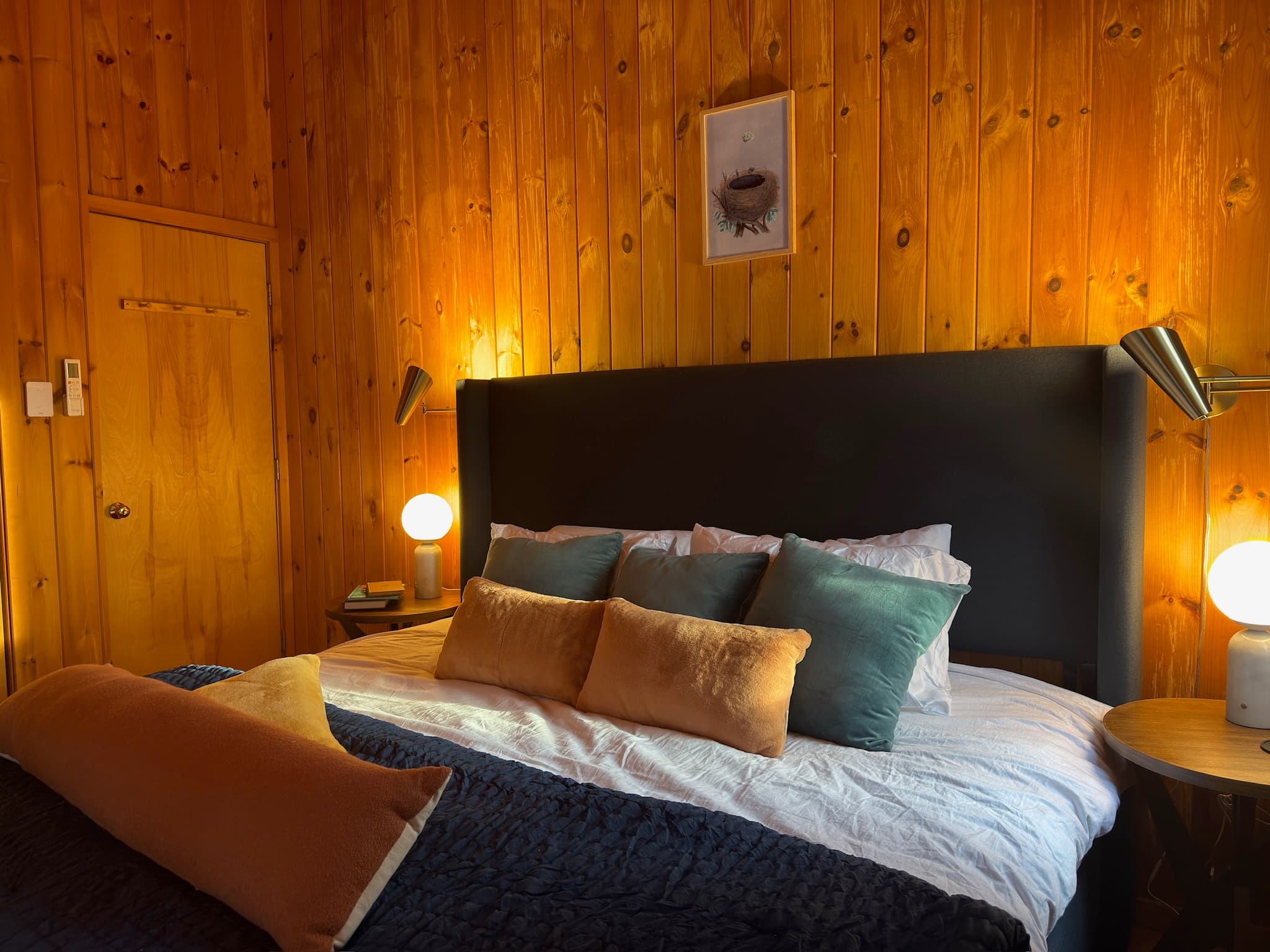 Sleep well on 400 thread count sheets and plush pillows. Choose between king, queen, or bunk beds.
