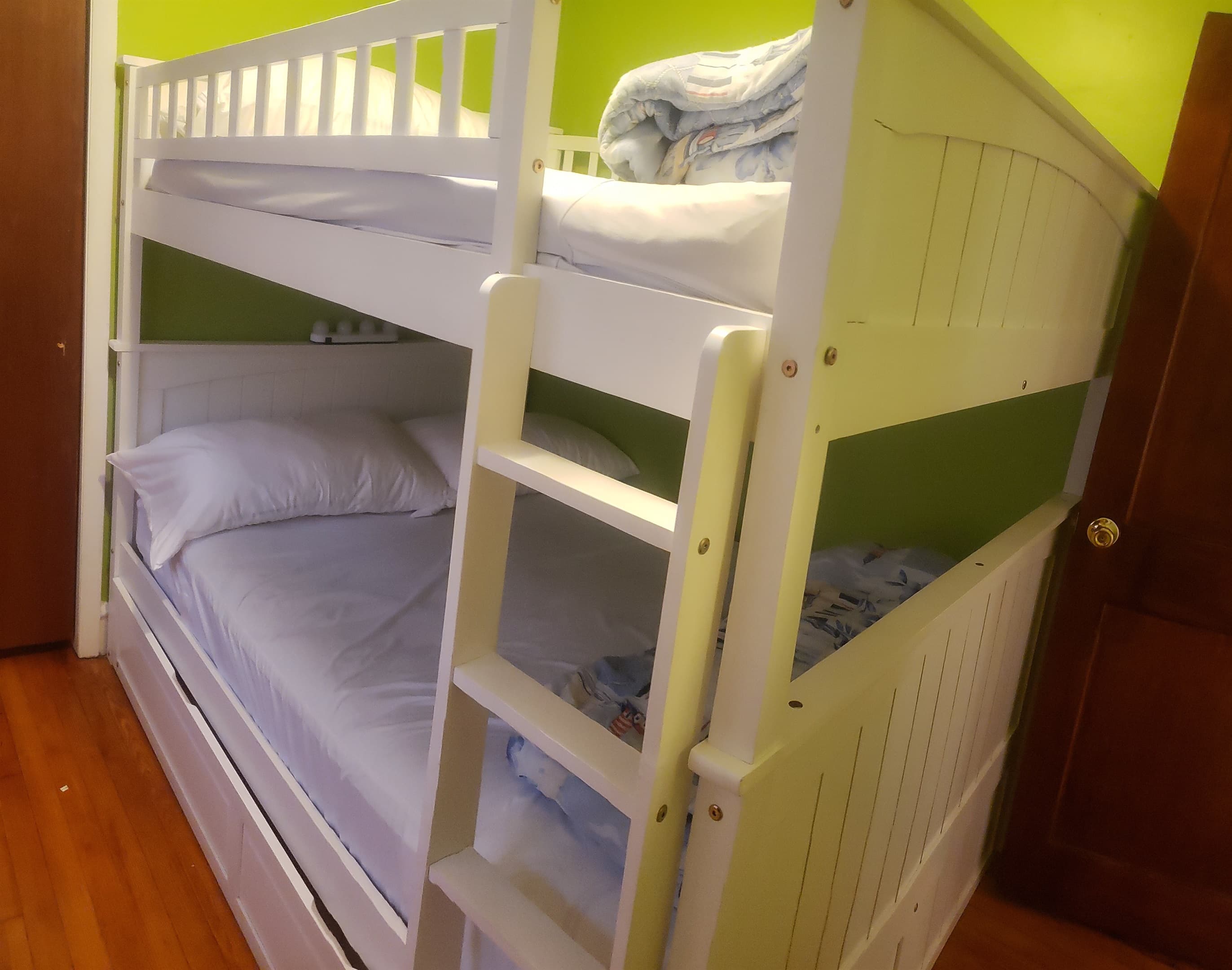 2nd Floor: Full Over Full Bunk large enough for two children on top. So this room alone can sleep a family of 4.