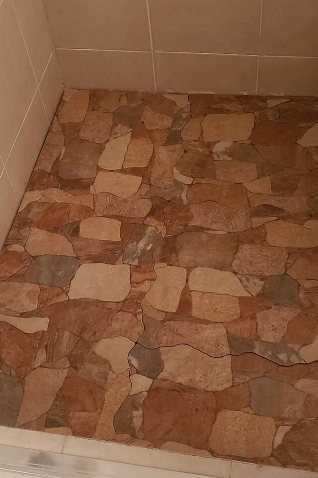 Brand new shower floor installed 2020! Now you can feel like you showering on river rocks in the woods! Shower big enough for 2. ;) We are always finding ways to make your experience enjoyable and unique!