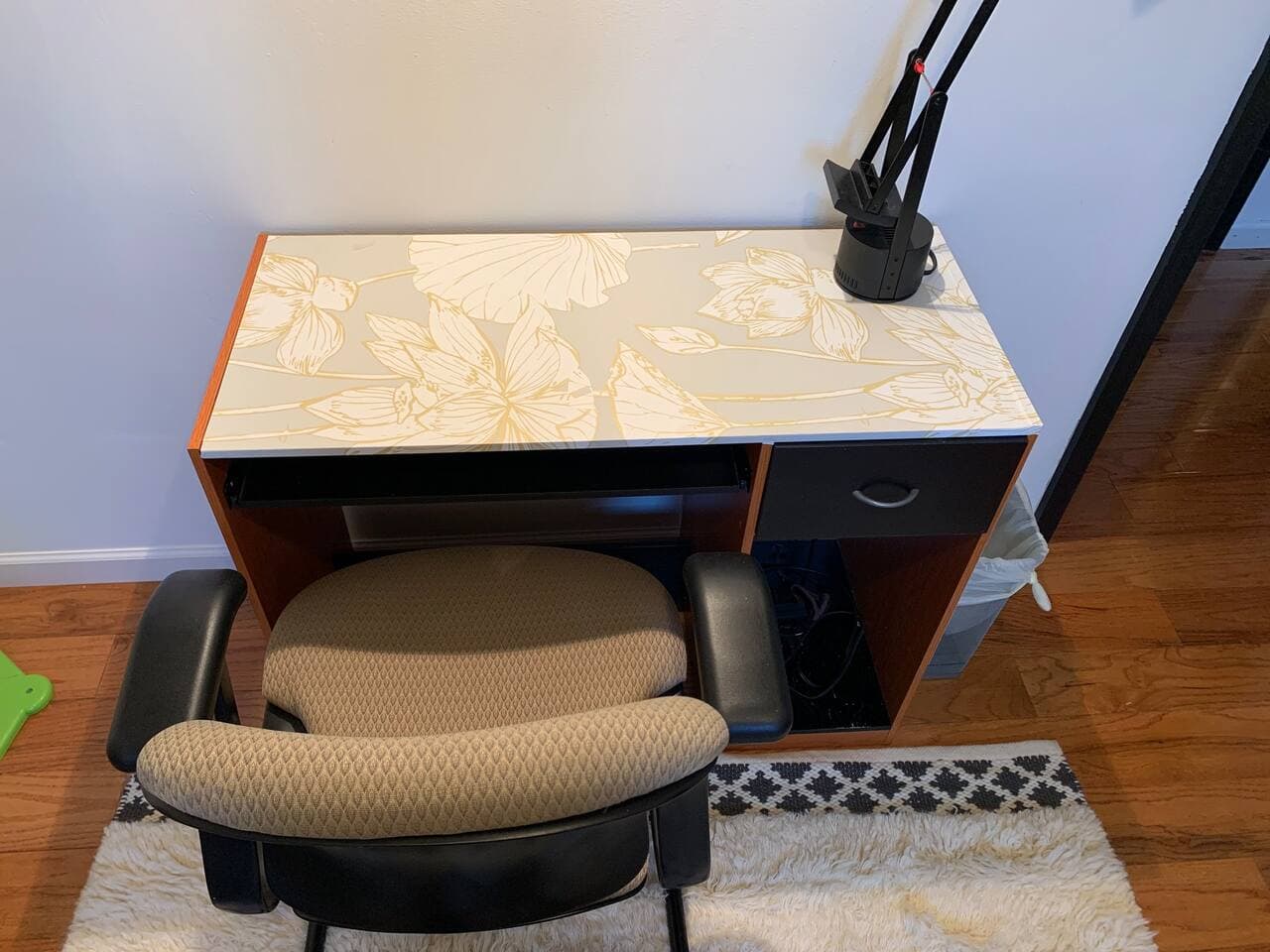 Dedicated workstation with extra plugs. Perfect for a laptop and the door shuts which is helpful in case of conference calls.