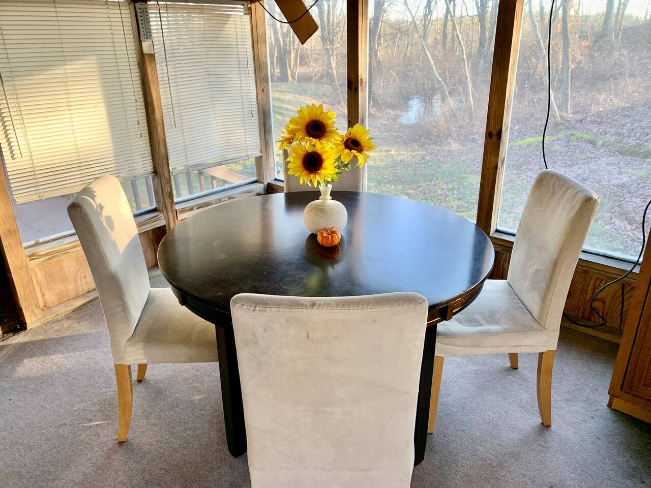 Outdoor seating in the all seasons room. Could be a bit cold but great for winter BBQs! Enjoy the great outdoors without going outdoors.