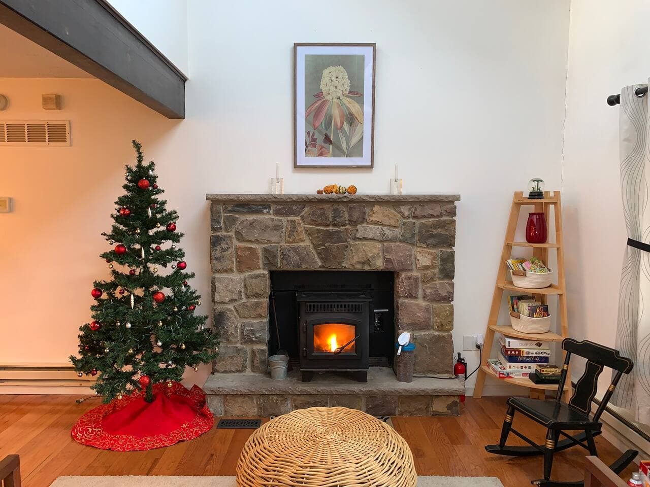 The pellet stove provides a mountain home atmosphere but also additional heat after a day on the slopes. Though we do have a newer HVAC system with heat.