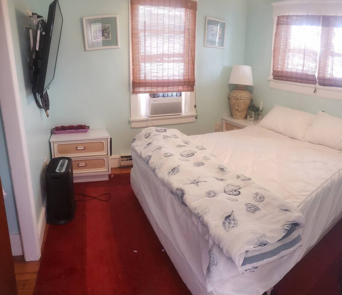 Front "Master" Bedroom with Queen Plush Bed. Largest of other bedrooms.  