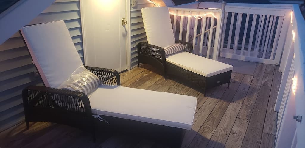 Beautiful nights lounging on the rooftop deck complete w/rope lights for mood.