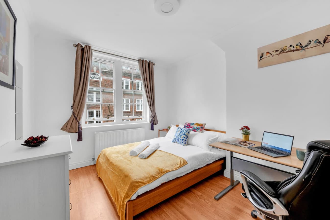 Each bedroom is tastefully furnished with a double bed, accompanied by high-quality bedding, to provide warmth and comfort.