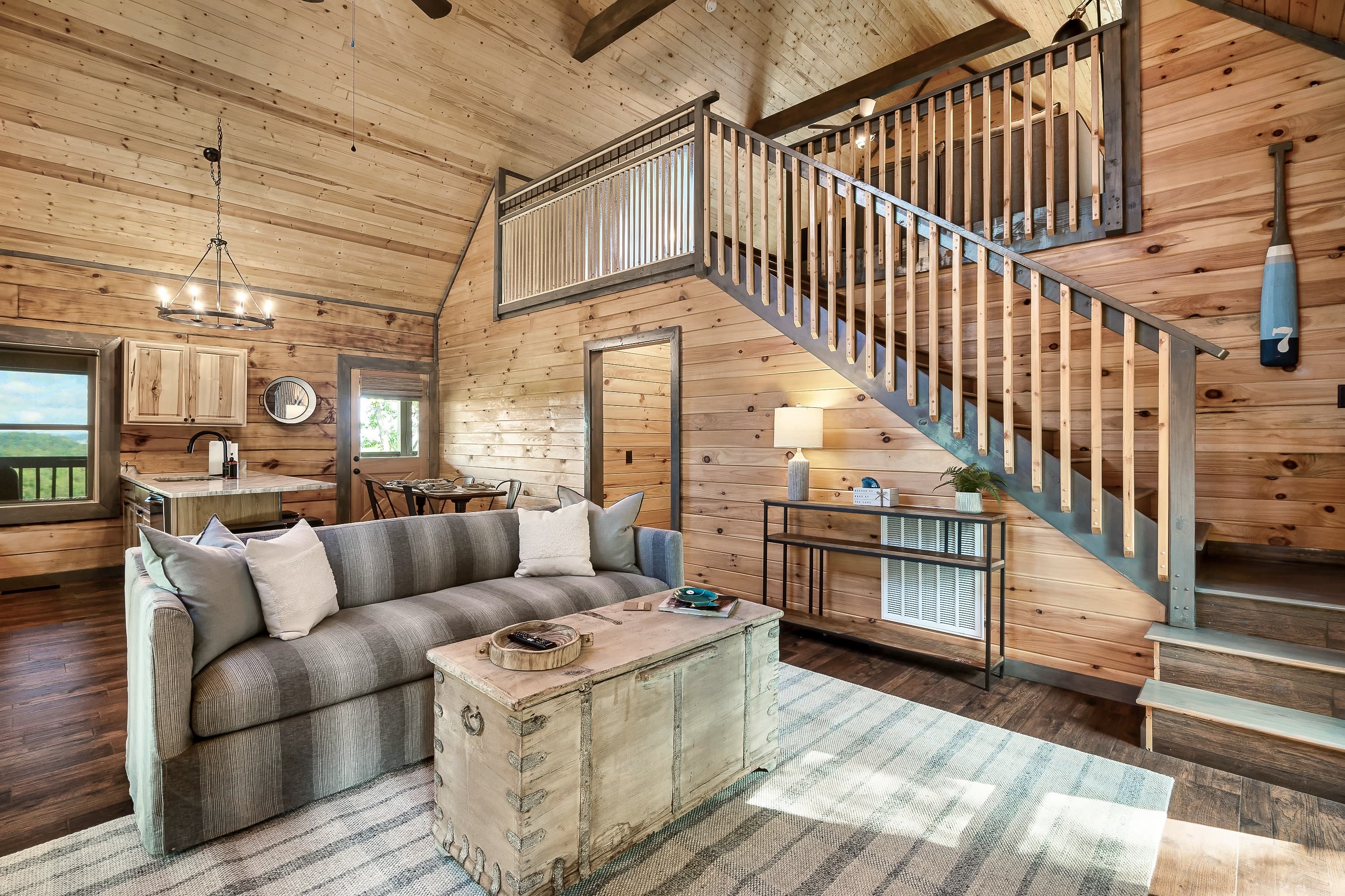 Vaulted ceilings and cabin charm in the main living area