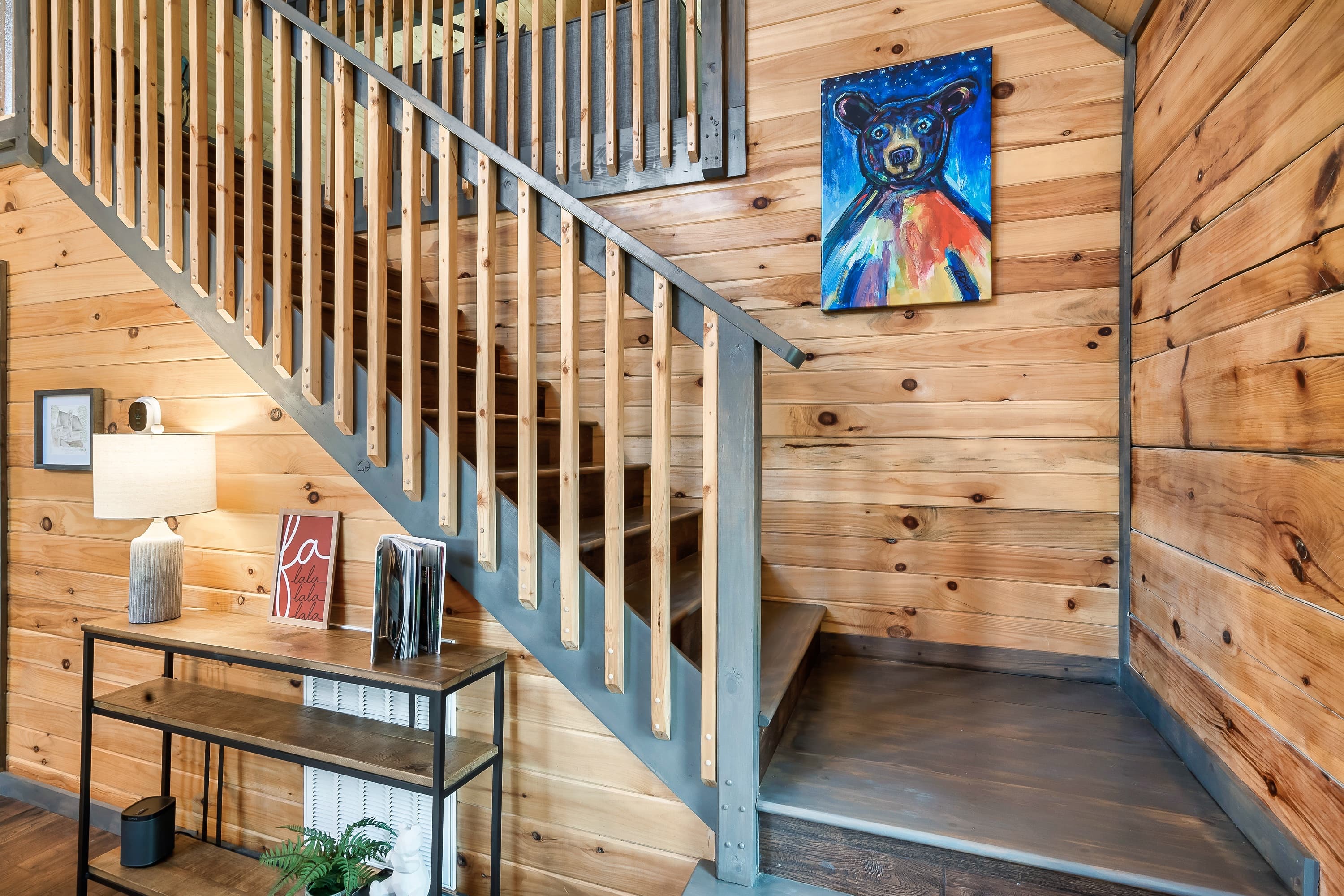 Up to the loft for entertainment and the twin trundle bed