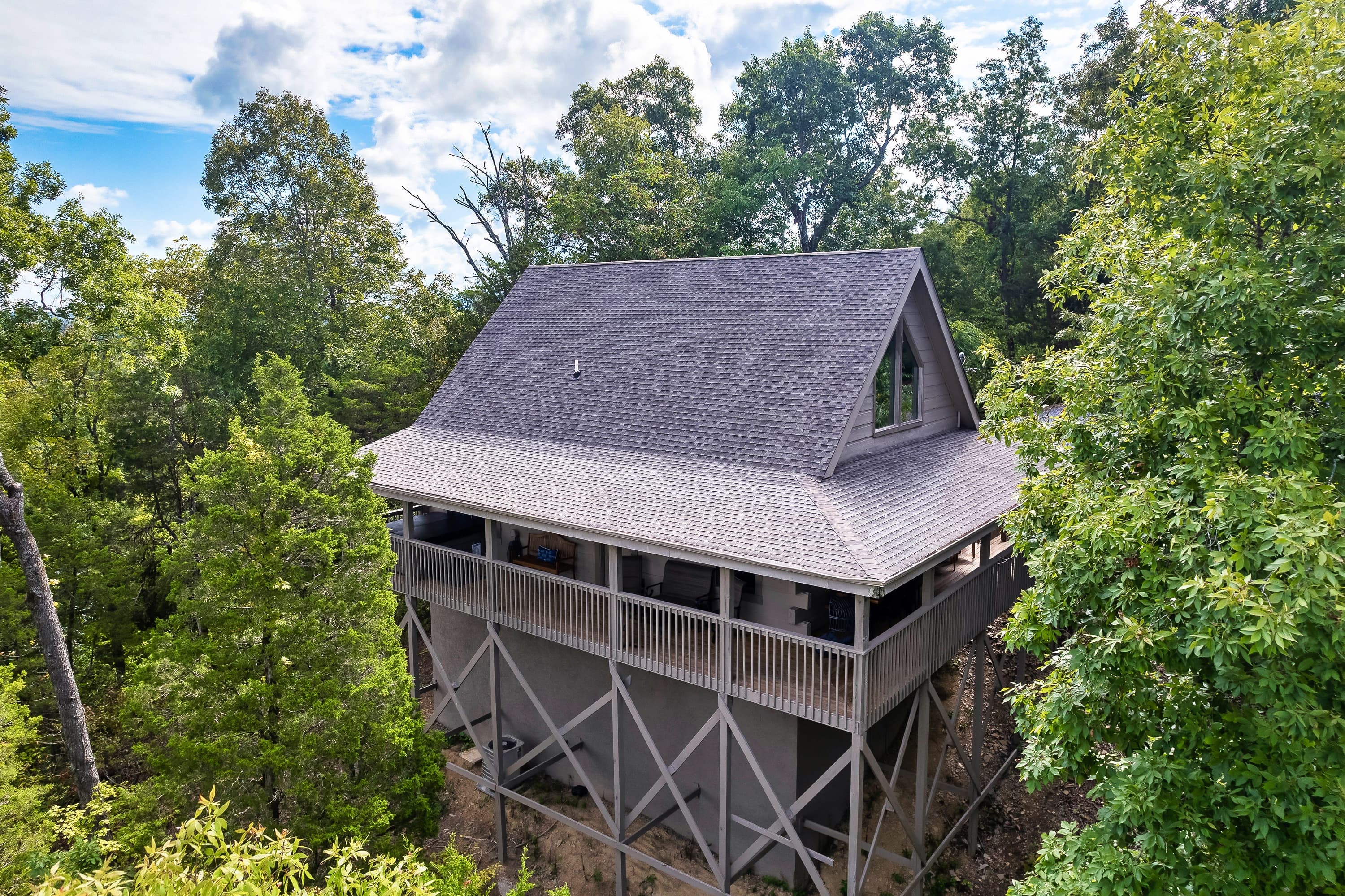 Perched above the treetops with sweeping Douglas Lake views