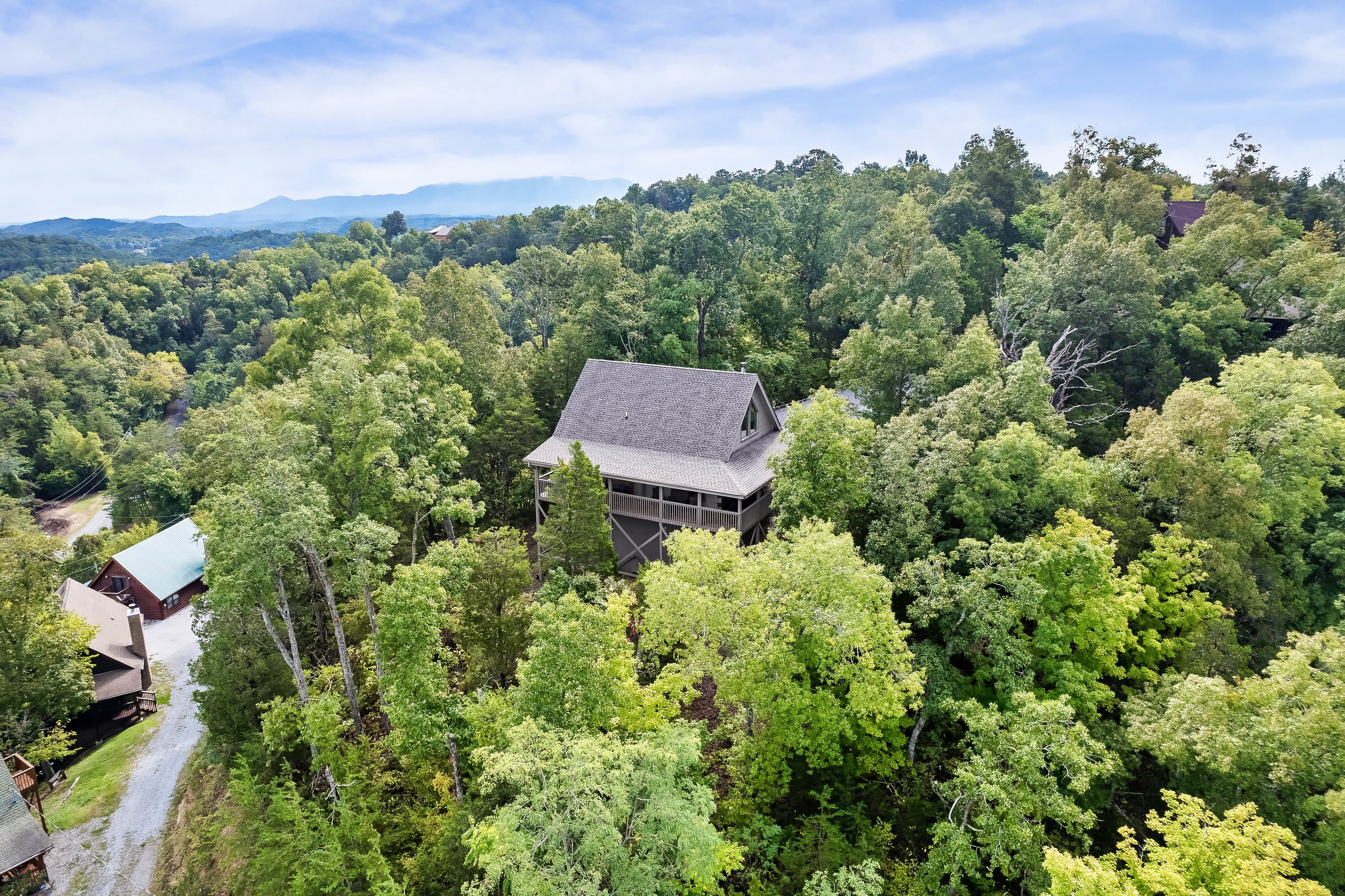 Aerial view of Tippy Canoe Cabin-secluded, elevated, unforgettable