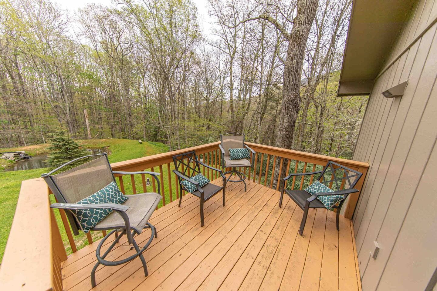 Apartment deck overlooking pond 