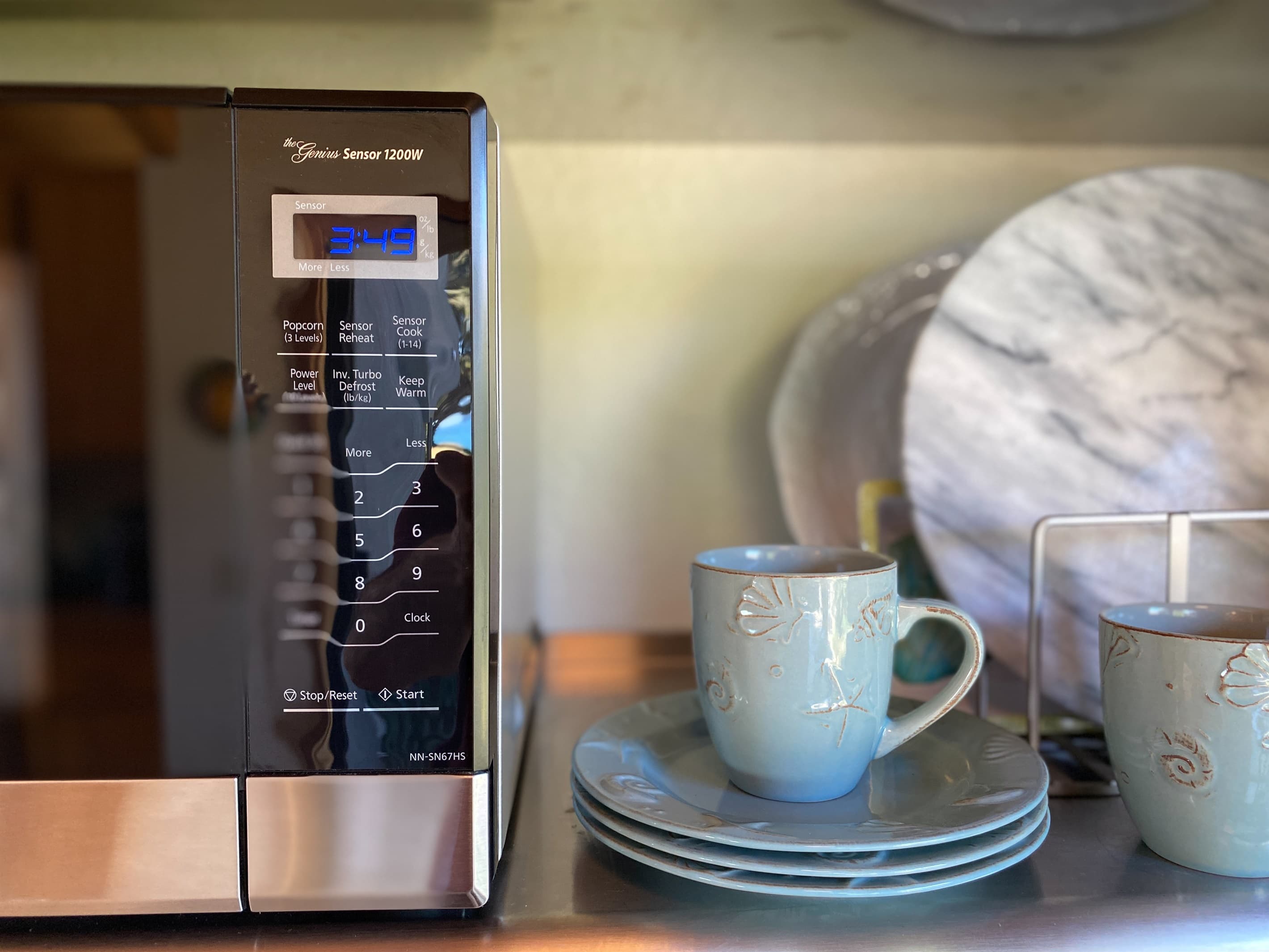 Kitchen  Microwave, coastal designed dishes