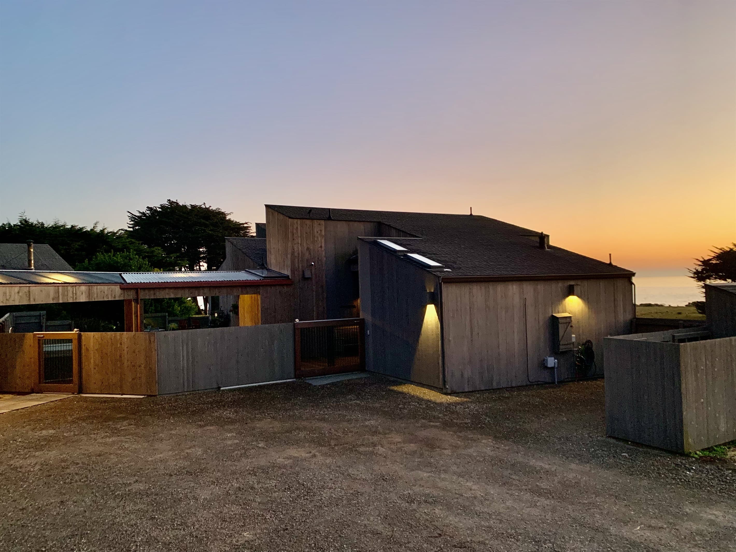 Lighted entry way at twilight