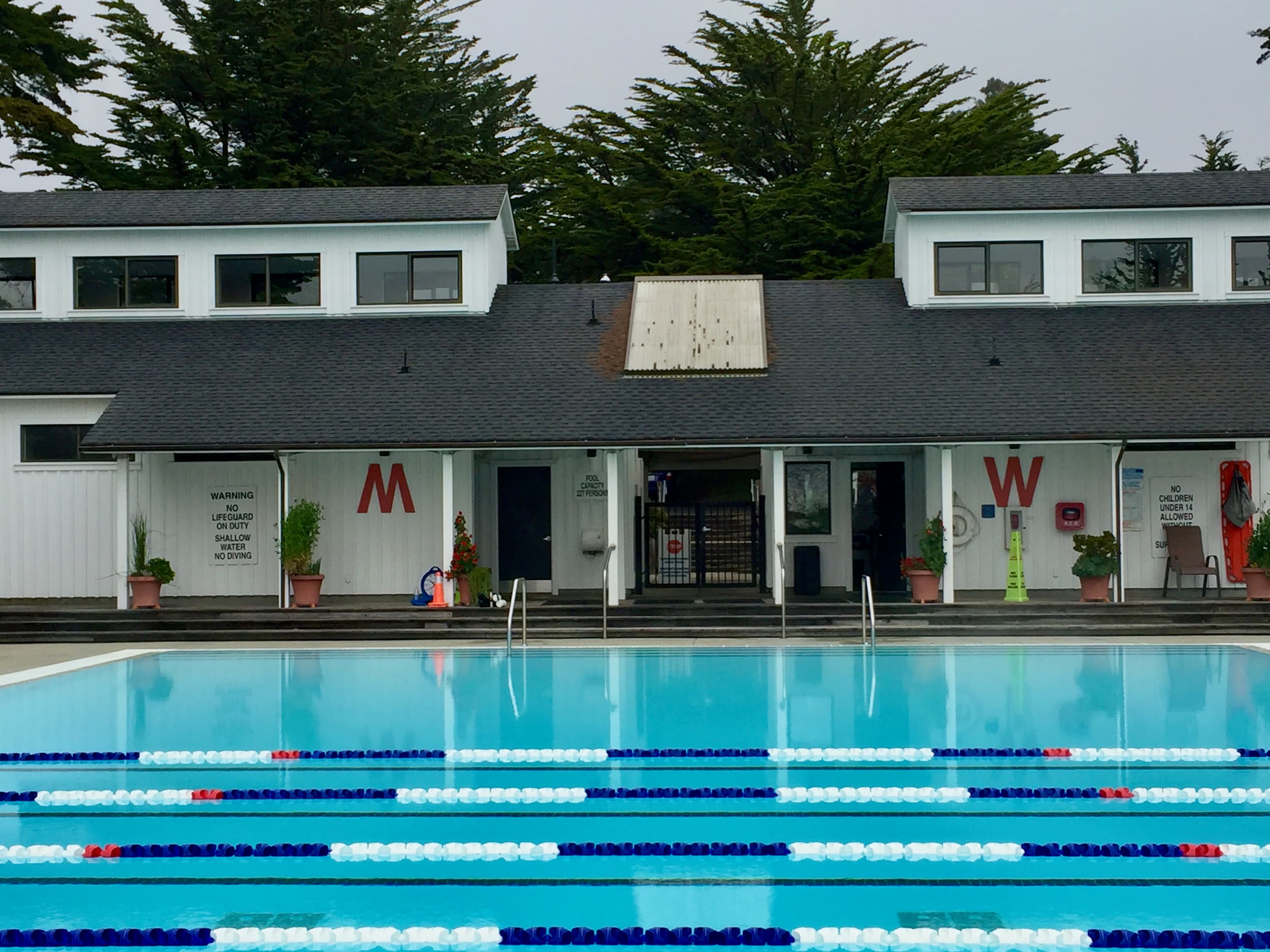 Del Mar Recreation Center with pool with saunas located in dressing area