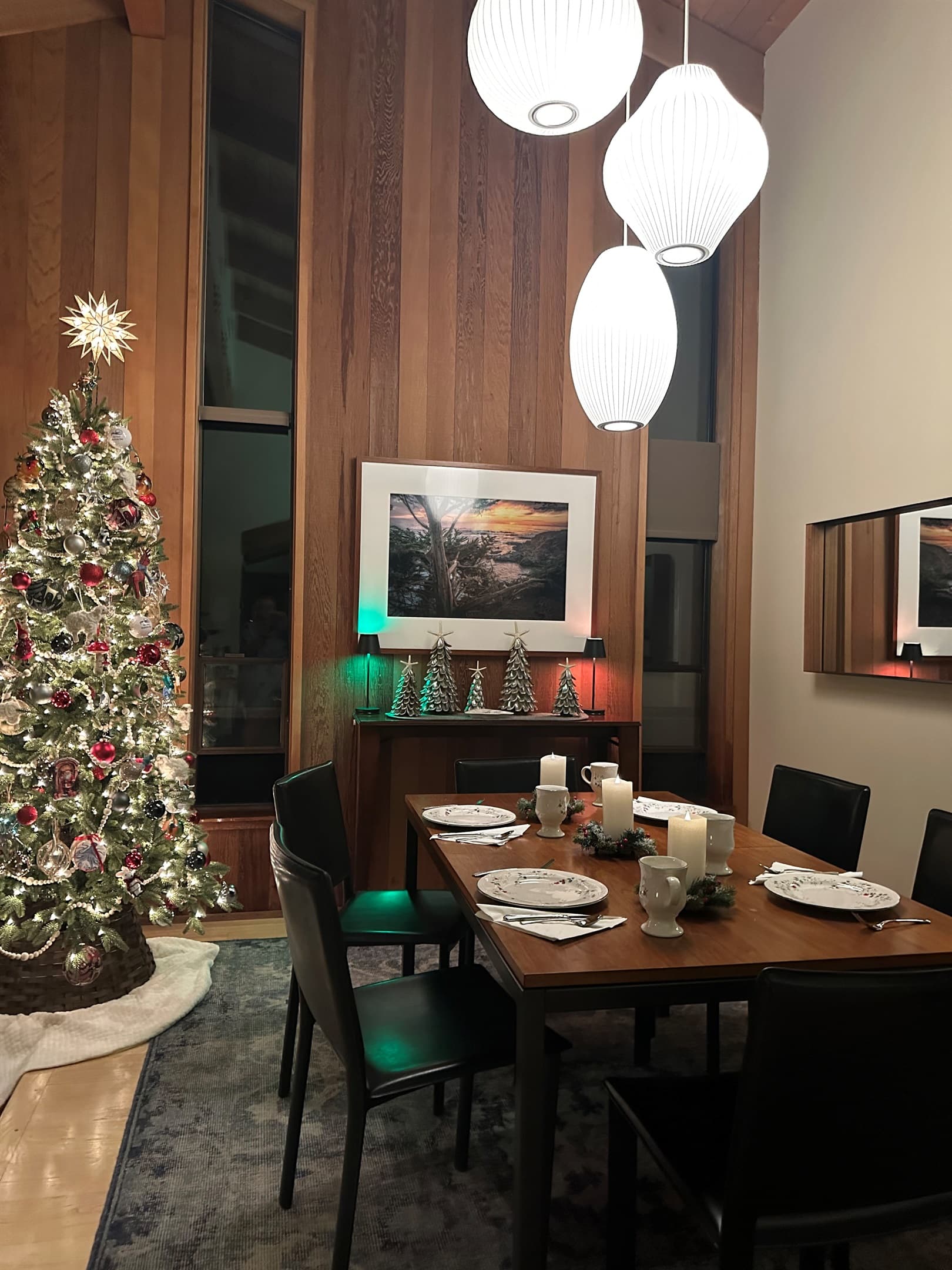 Christmas decor includes holiday plates