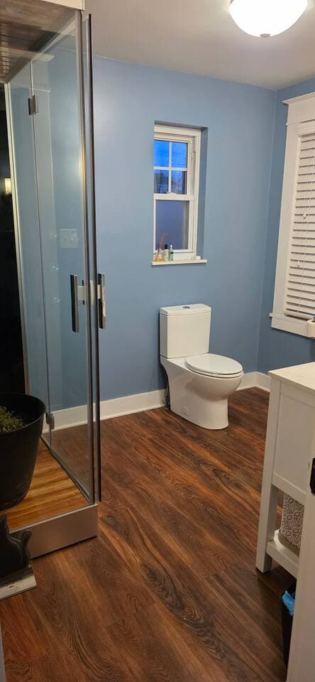 The bathroom has ample space to get ready for your day