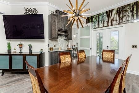 Gather around the dining table.  Share a wonderful meal or have a fun game night.