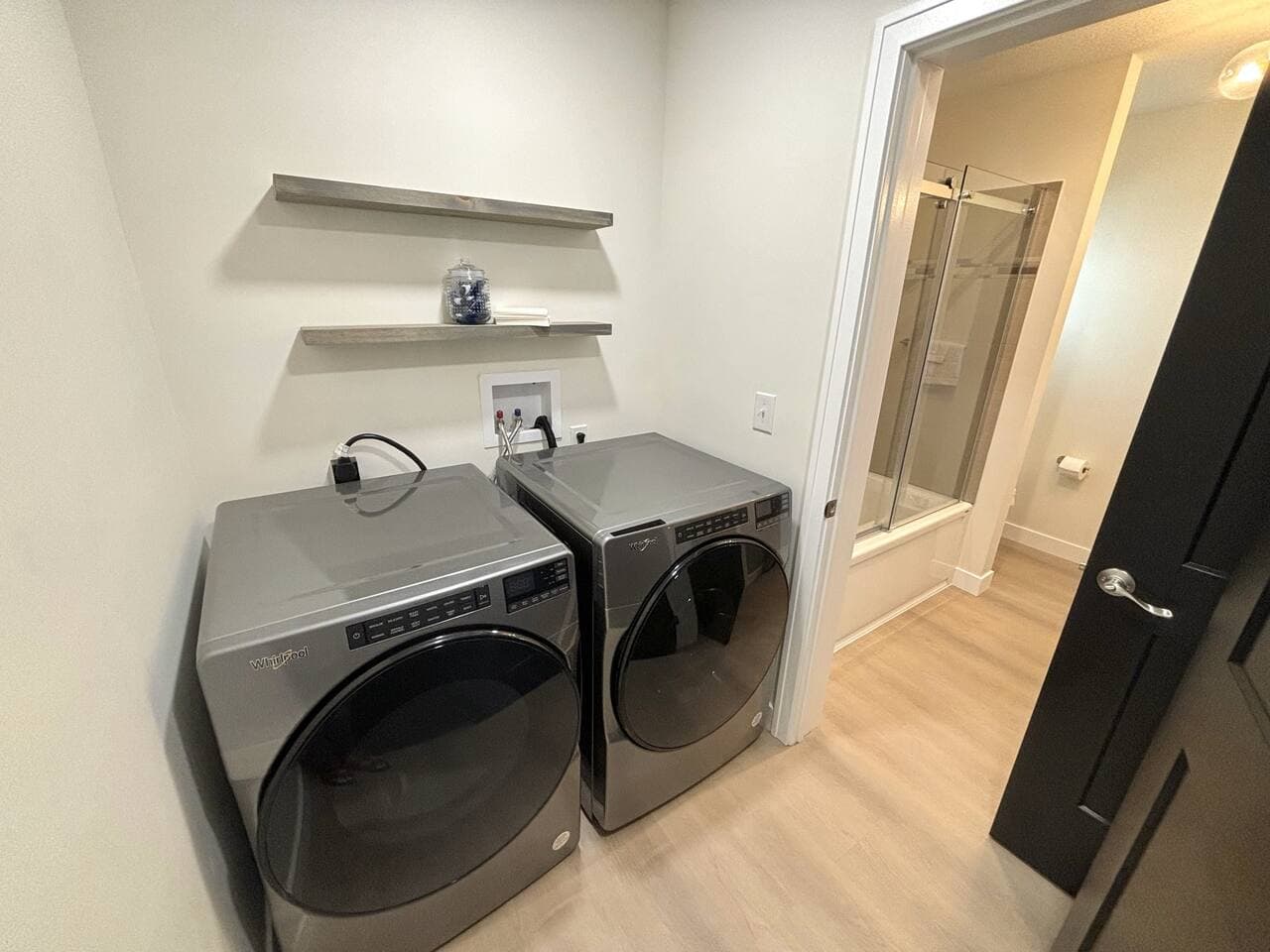 Washer and dryer and laundry supplies are provided