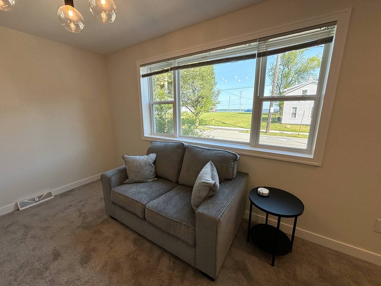 Lake Erie views through the living room window.