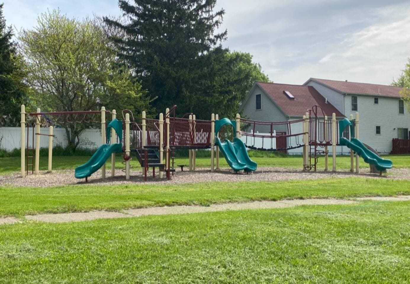 This full playground is located at the end of the street. 