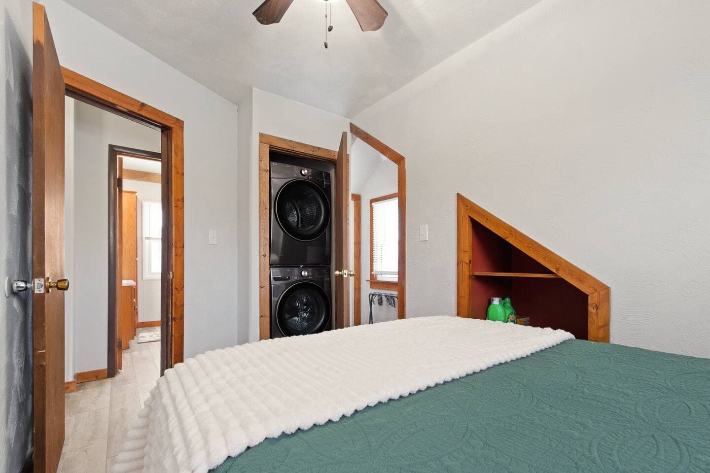 the second bedroom has a stackable washer and dryer. 