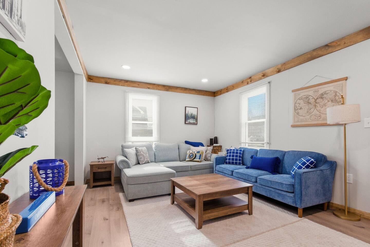 Get cozy in the comfortable living room with ample seating. 