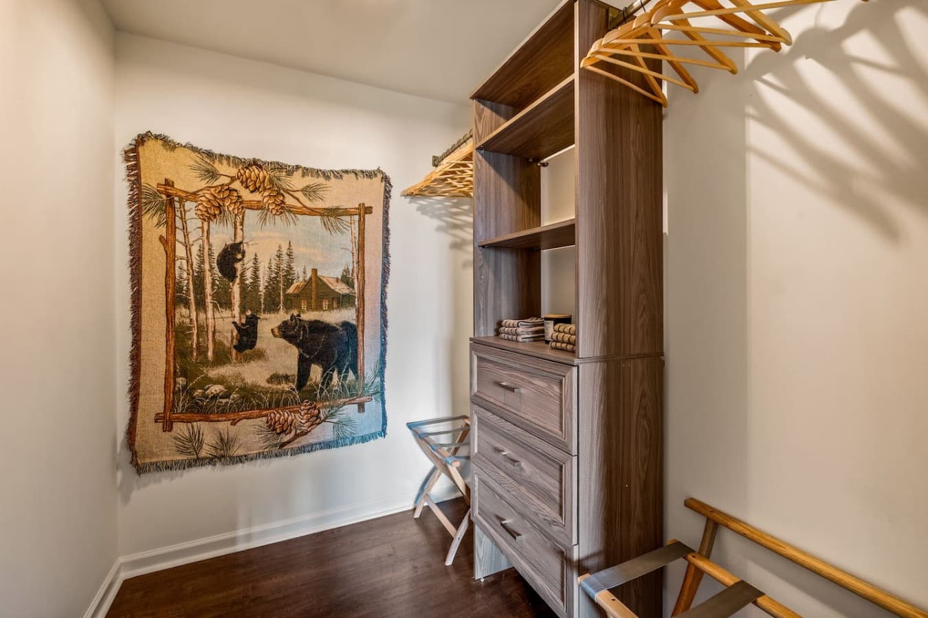 Ample closet space and built-in storage offer room for clothing, gear, and personal touches without cluttering the serene atmosphere.