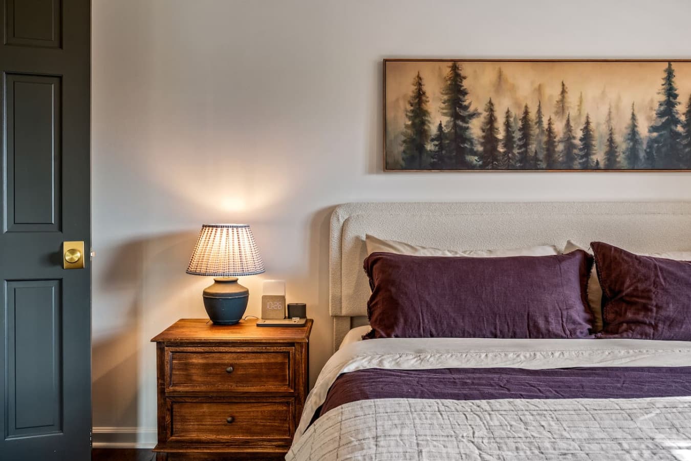 This master suite blends relaxation and practicality, pairing scenic views with thoughtful organization and comfort.