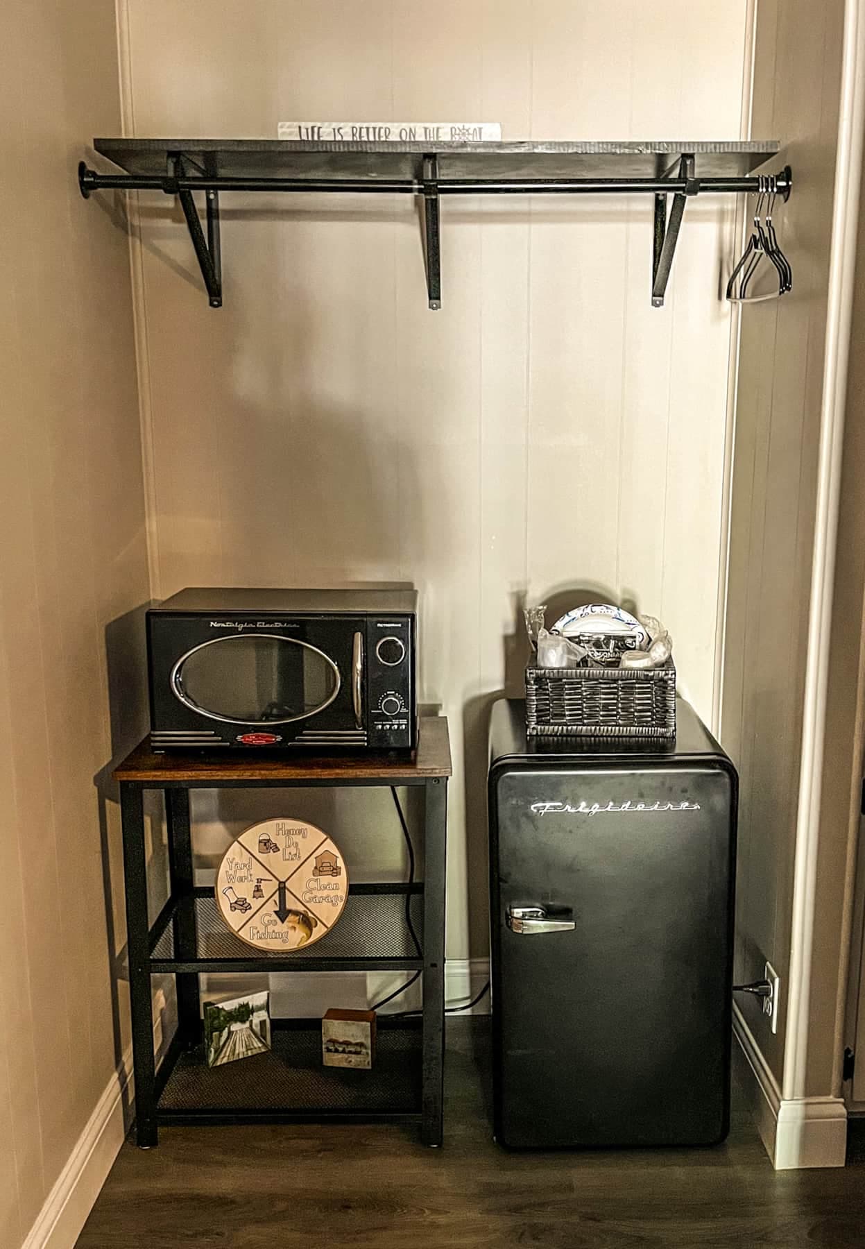 Microwave, fridge, coffee