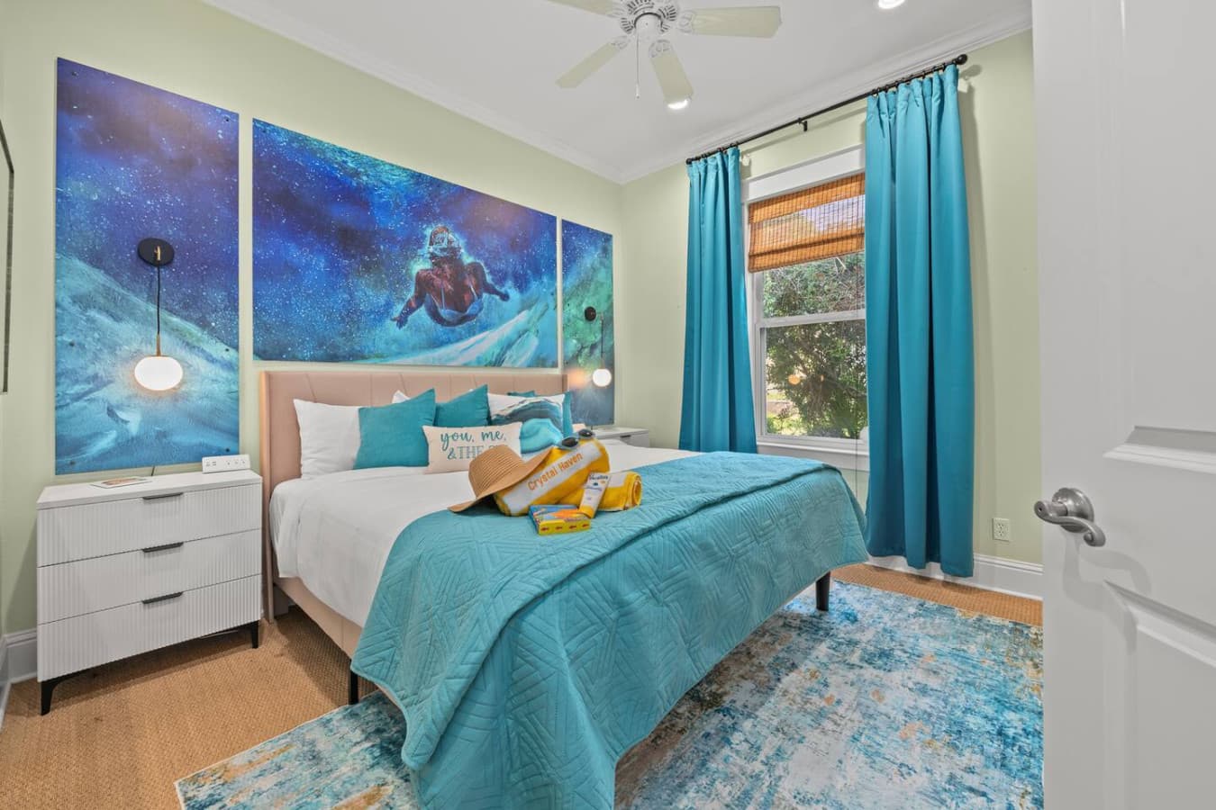 King bed with en suite bathroom--the perfect place to "exhale" after a day full of play